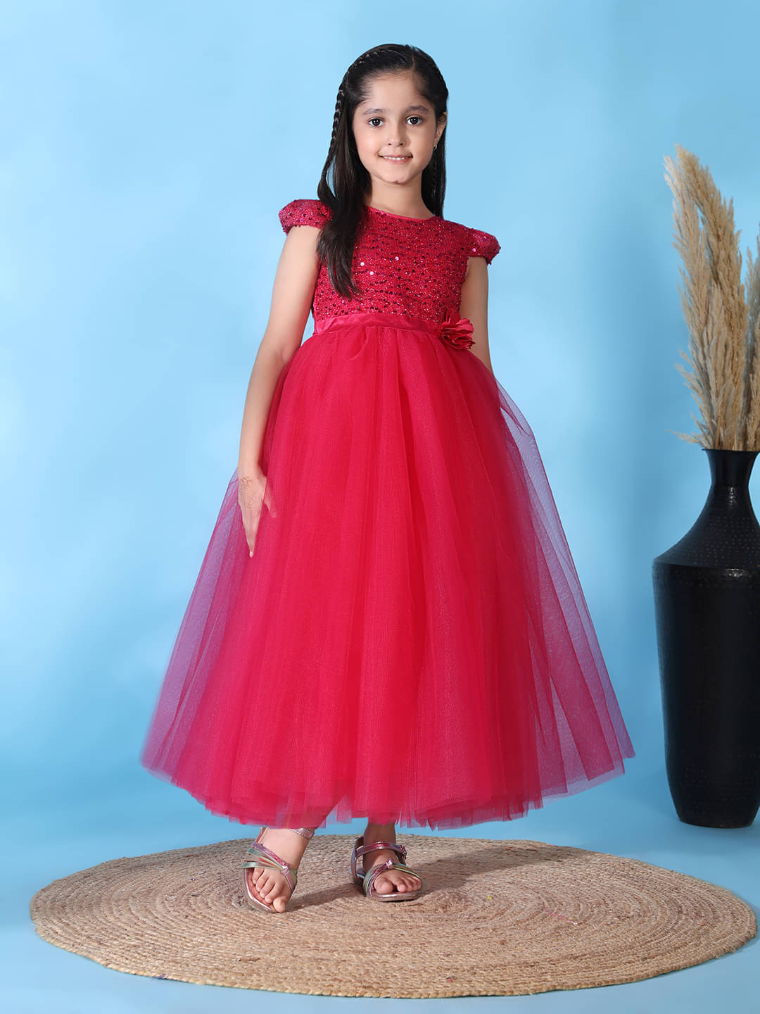     			Toy Balloon Kids Sequin Gown For Girls ( Pack of 1 , Magenta )