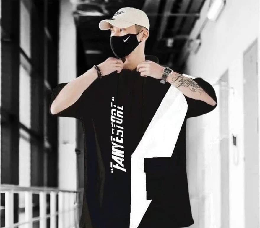 eddicted Men Cotton Blend Oversized Fit Striped T-Shirt ( Black ) eddicted Men Cotton Blend Oversized Fit Striped T-Shirt ( Black )