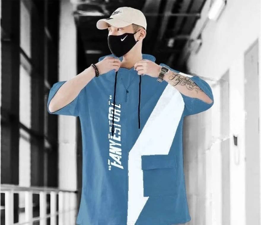     			eddicted Men Cotton Blend Oversized Fit Striped T-Shirt ( Blue )