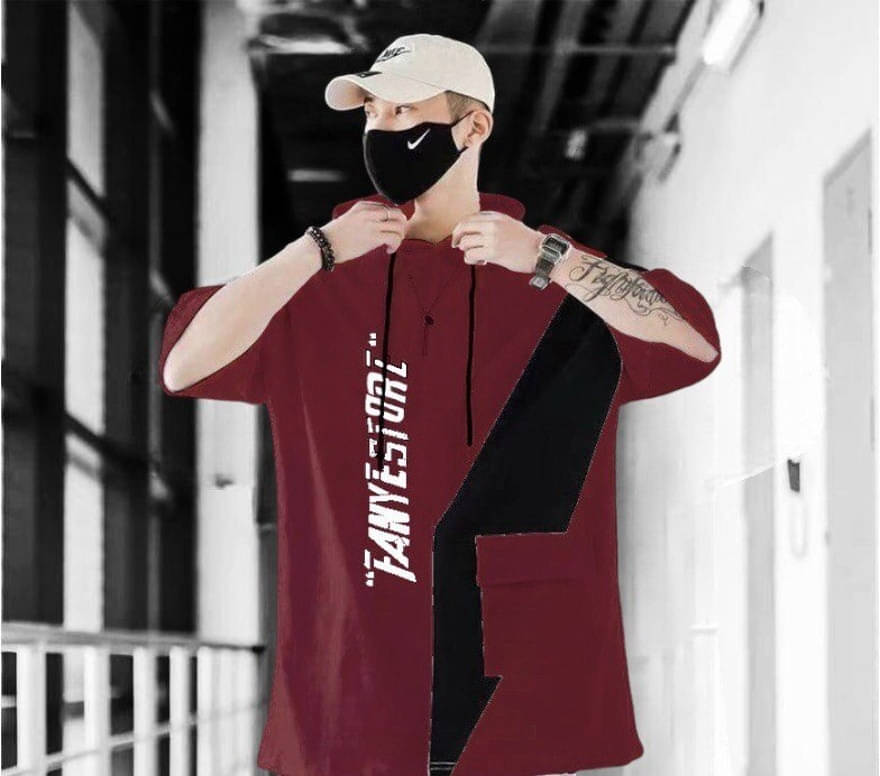     			eddicted Men Cotton Blend Oversized Fit Striped T-Shirt ( Red )