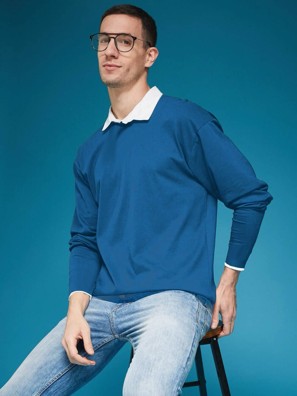 eddicted Men Cotton Blend Regular Fit Solid T-Shirt ( Blue ) eddicted Men Cotton Blend Regular Fit Solid T-Shirt ( Blue )