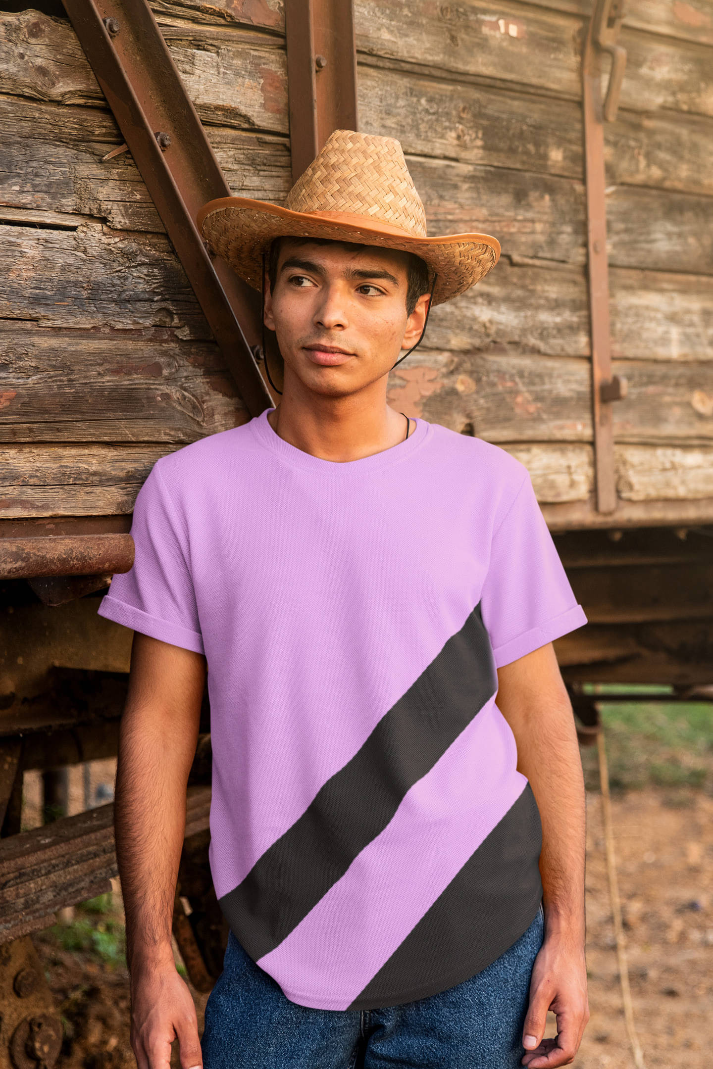     			eddicted Men Cotton Blend Regular Fit Colorblock T-Shirt ( Pink )