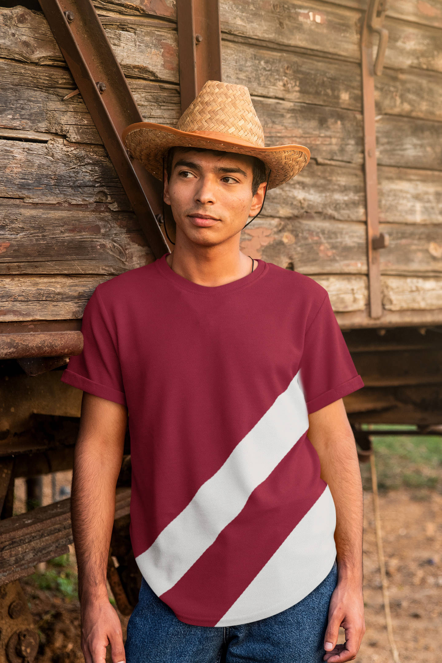     			eddicted Men Cotton Blend Regular Fit Colorblock T-Shirt ( Red )