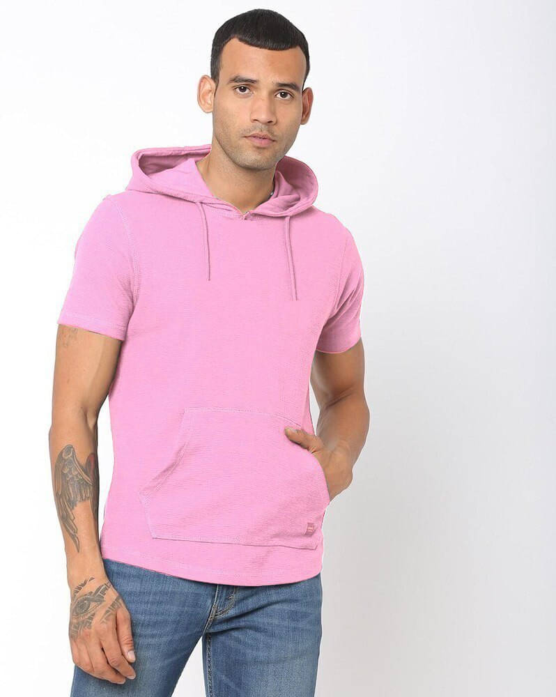 eddicted Men Cotton Blend Relaxed Fit Solid T-Shirt ( Pink ) eddicted Men Cotton Blend Relaxed Fit Solid T-Shirt ( Pink )