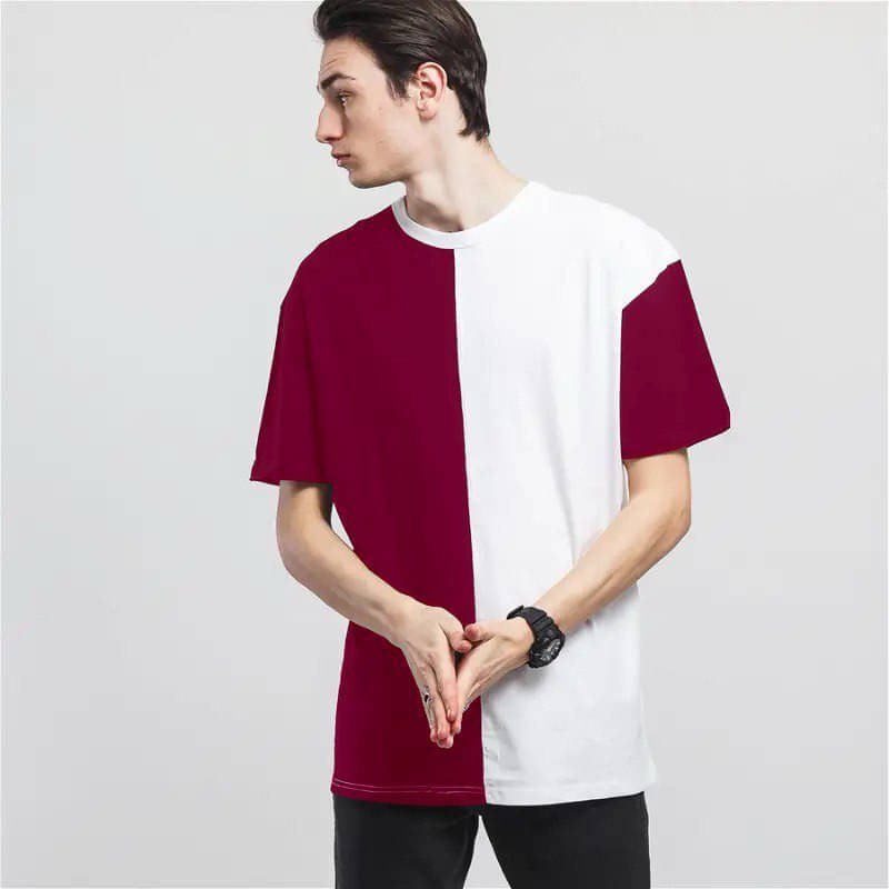 eddicted Men Cotton Oversized Fit Colorblock T-Shirt ( Maroon ) eddicted Men Cotton Oversized Fit Colorblock T-Shirt ( Maroon )