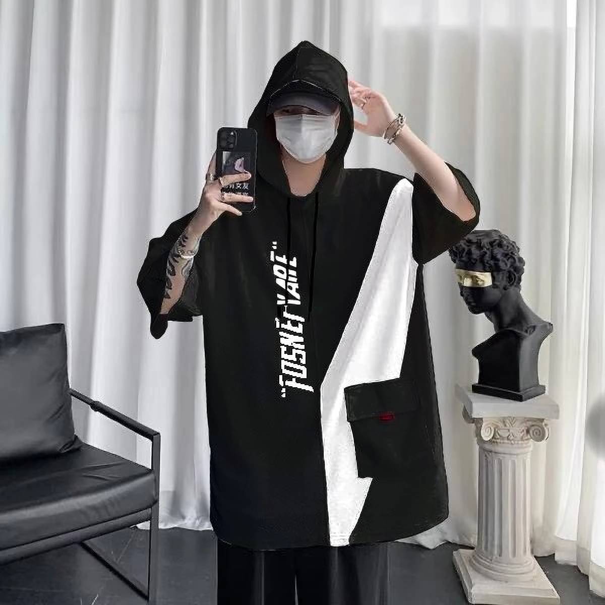     			eddicted Men Cotton Oversized Fit Printed T-Shirt ( Black )