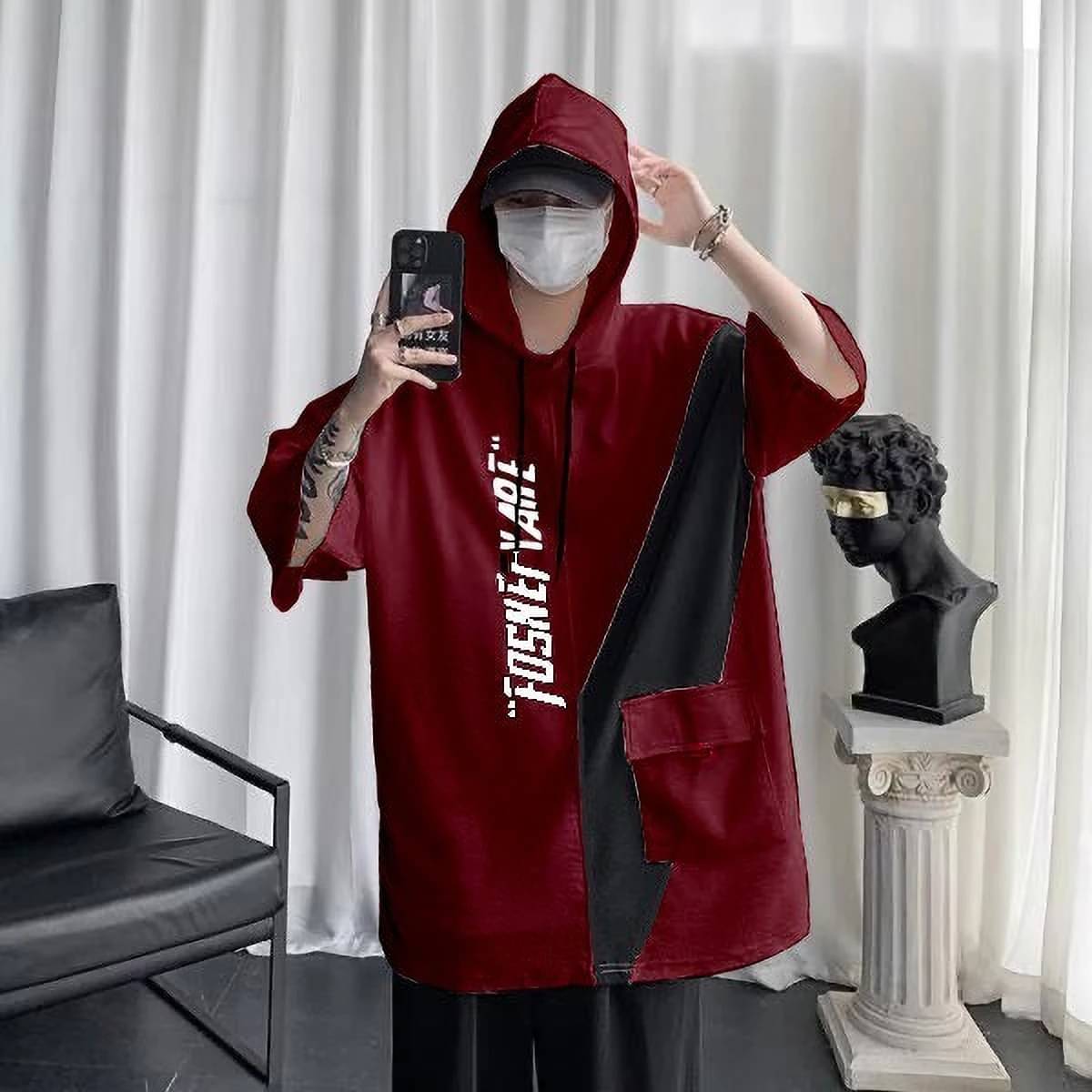 eddicted Men Cotton Oversized Fit Printed T-Shirt ( Maroon ) eddicted Men Cotton Oversized Fit Printed T-Shirt ( Maroon )