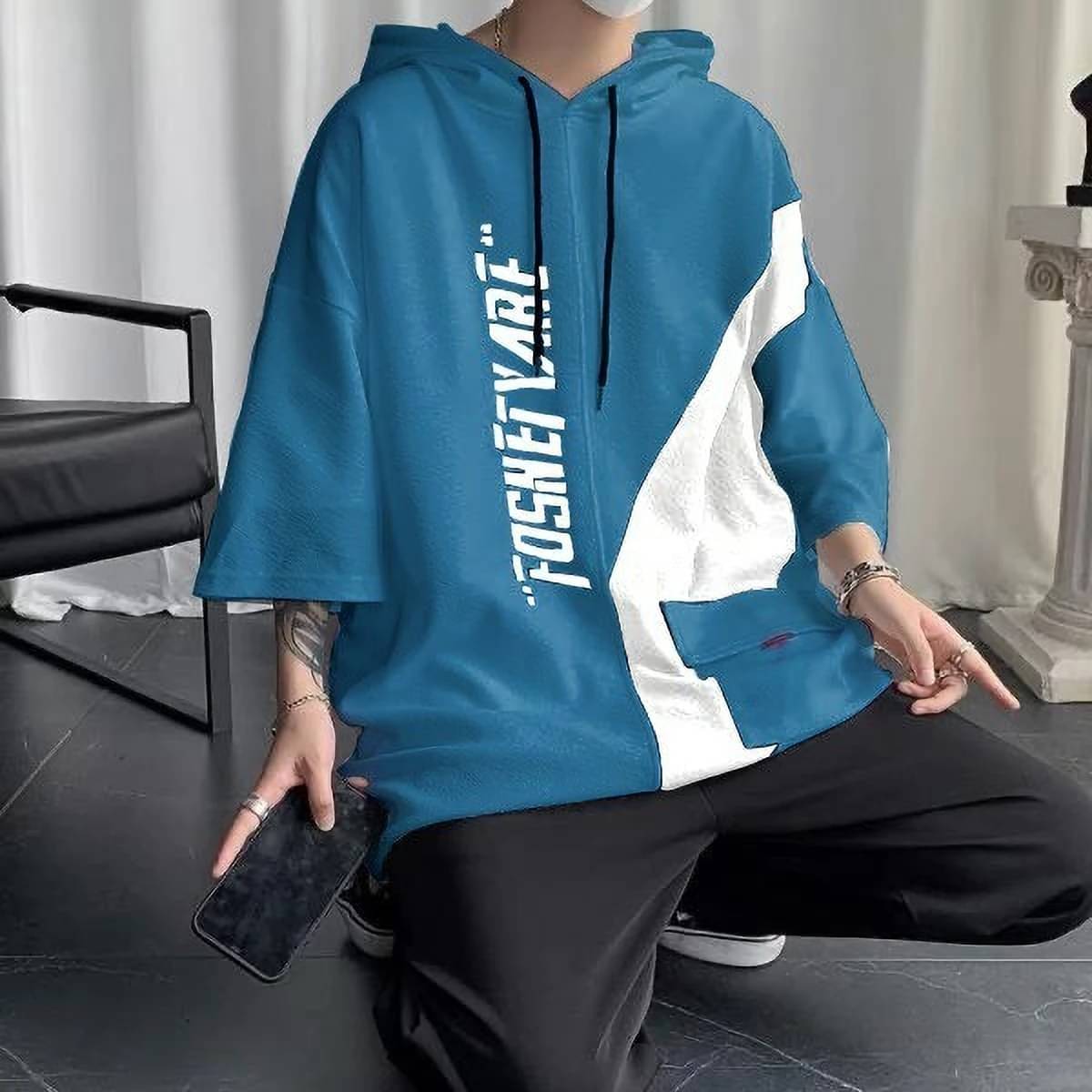     			eddicted Men Cotton Oversized Fit Printed T-Shirt ( Blue )