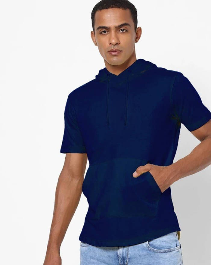     			eddicted Men Cotton Oversized Fit Solid T-Shirt ( Navy Blue )