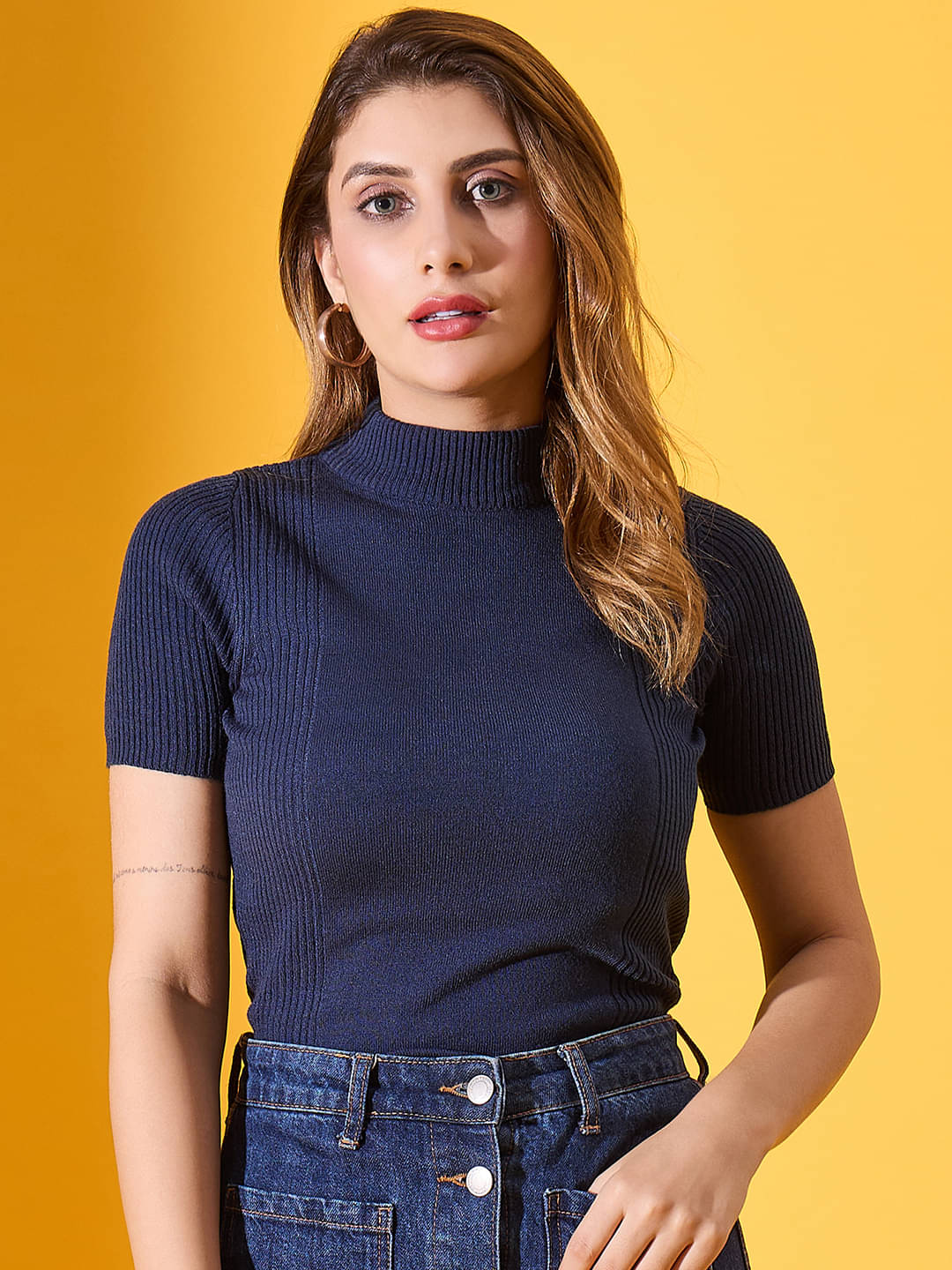 98 Degree North Women Cotton High Neck Pullover ( Navy )     			98 Degree North Women Cotton High Neck Pullover ( Navy )