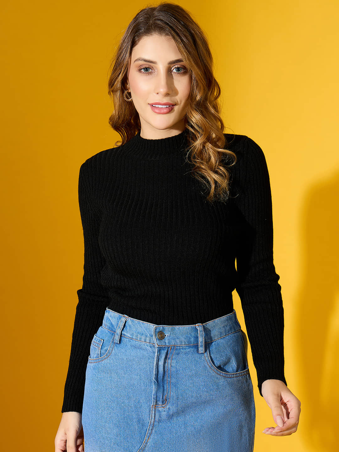98 Degree North Women Cotton High Neck Pullover ( Black )