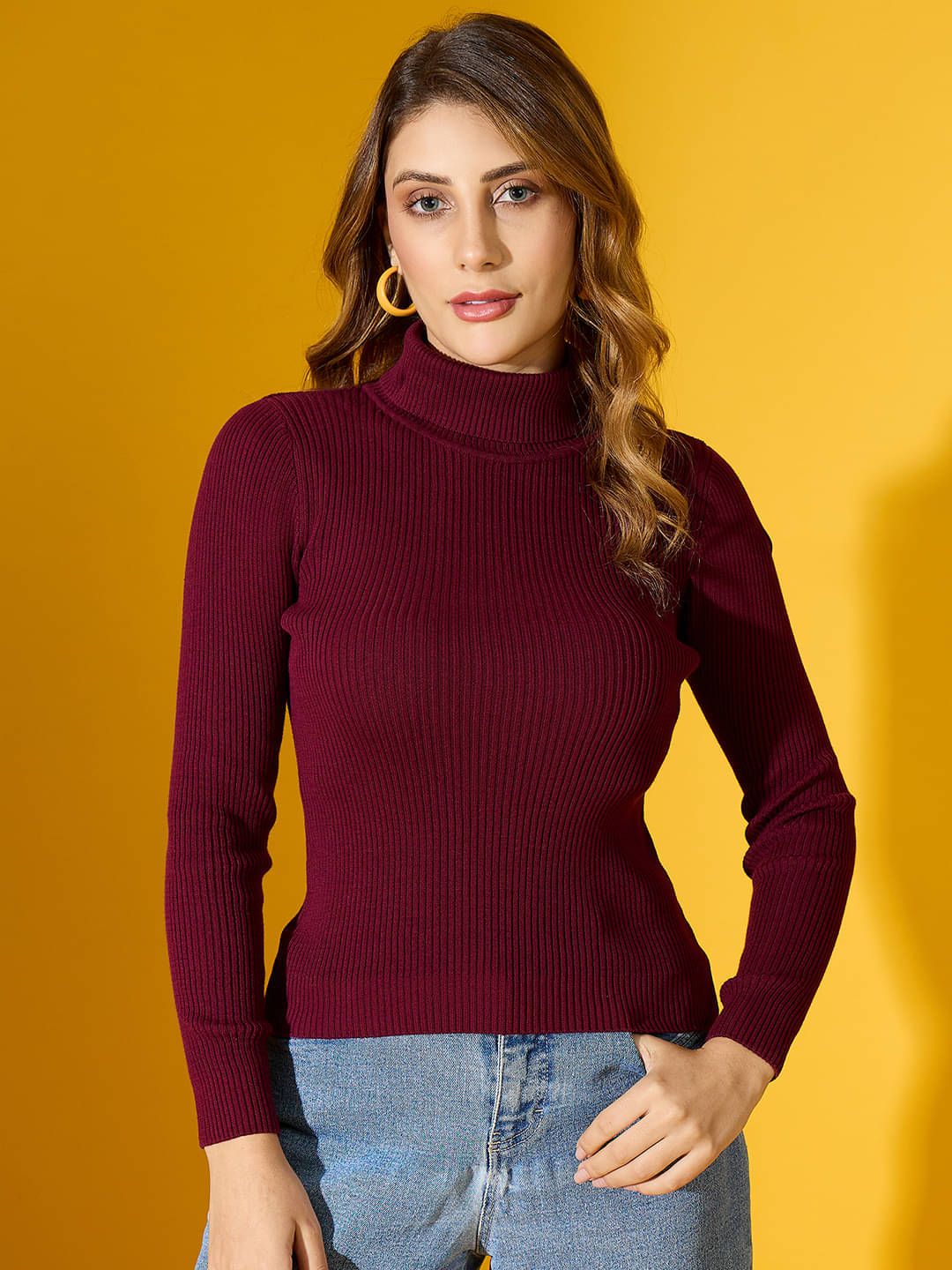    			98 Degree North Cotton High Neck Women's Pullovers - Maroon ( Pack of 1 )