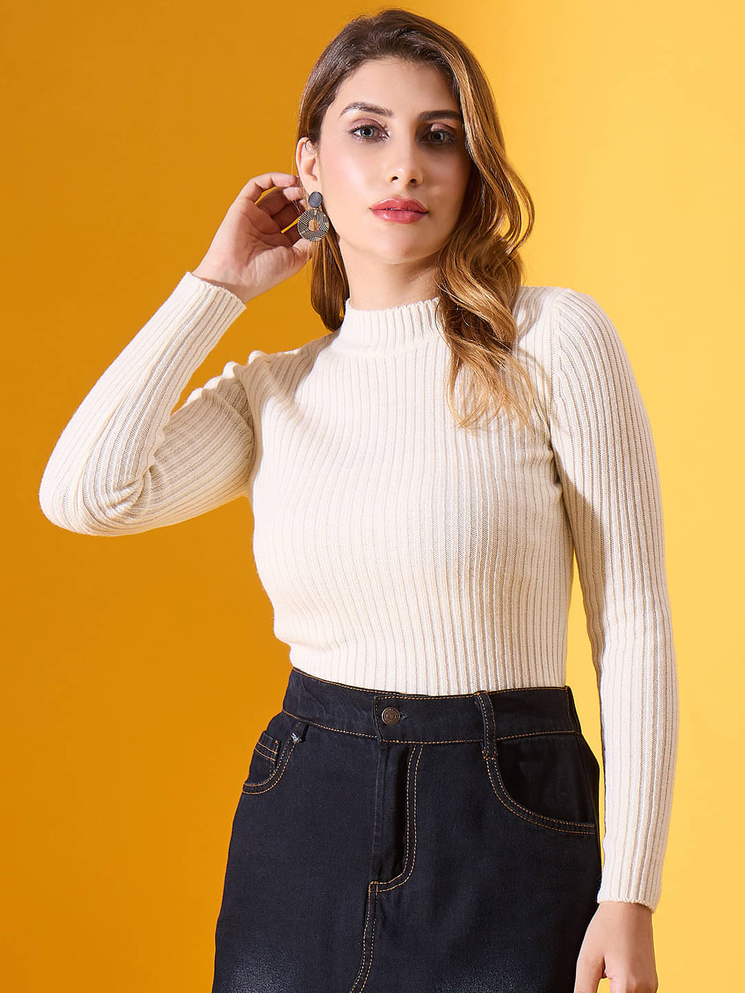 98 Degree North Women Cotton High Neck Pullover ( White )     			98 Degree North Women Cotton High Neck Pullover ( White )