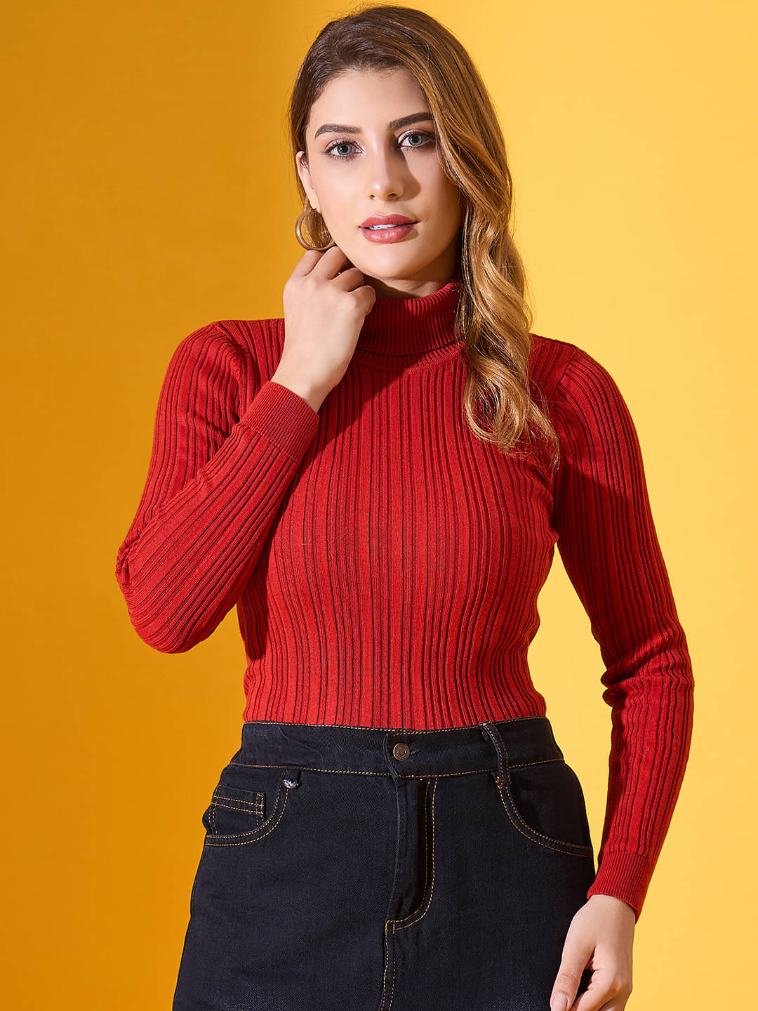     			98 Degree North Cotton High Neck Women's Pullovers - Maroon ( Pack of 1 )