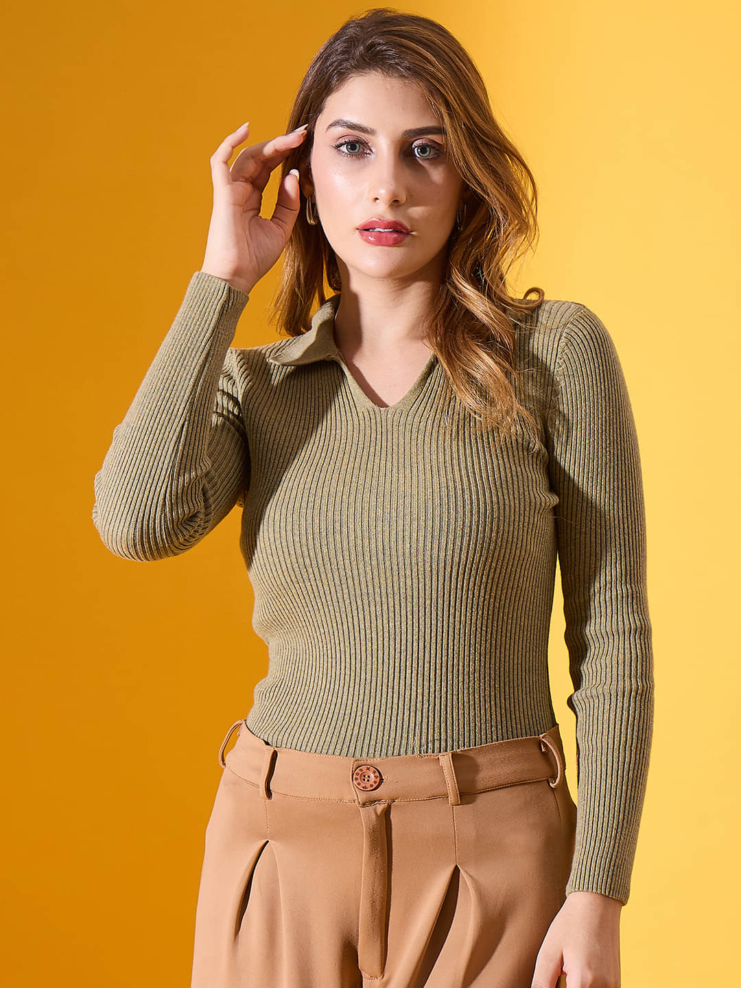 98 Degree North Women Cotton Shirt Collar Pullover ( Green ) 98 Degree North Women Cotton Shirt Collar Pullover ( Green )