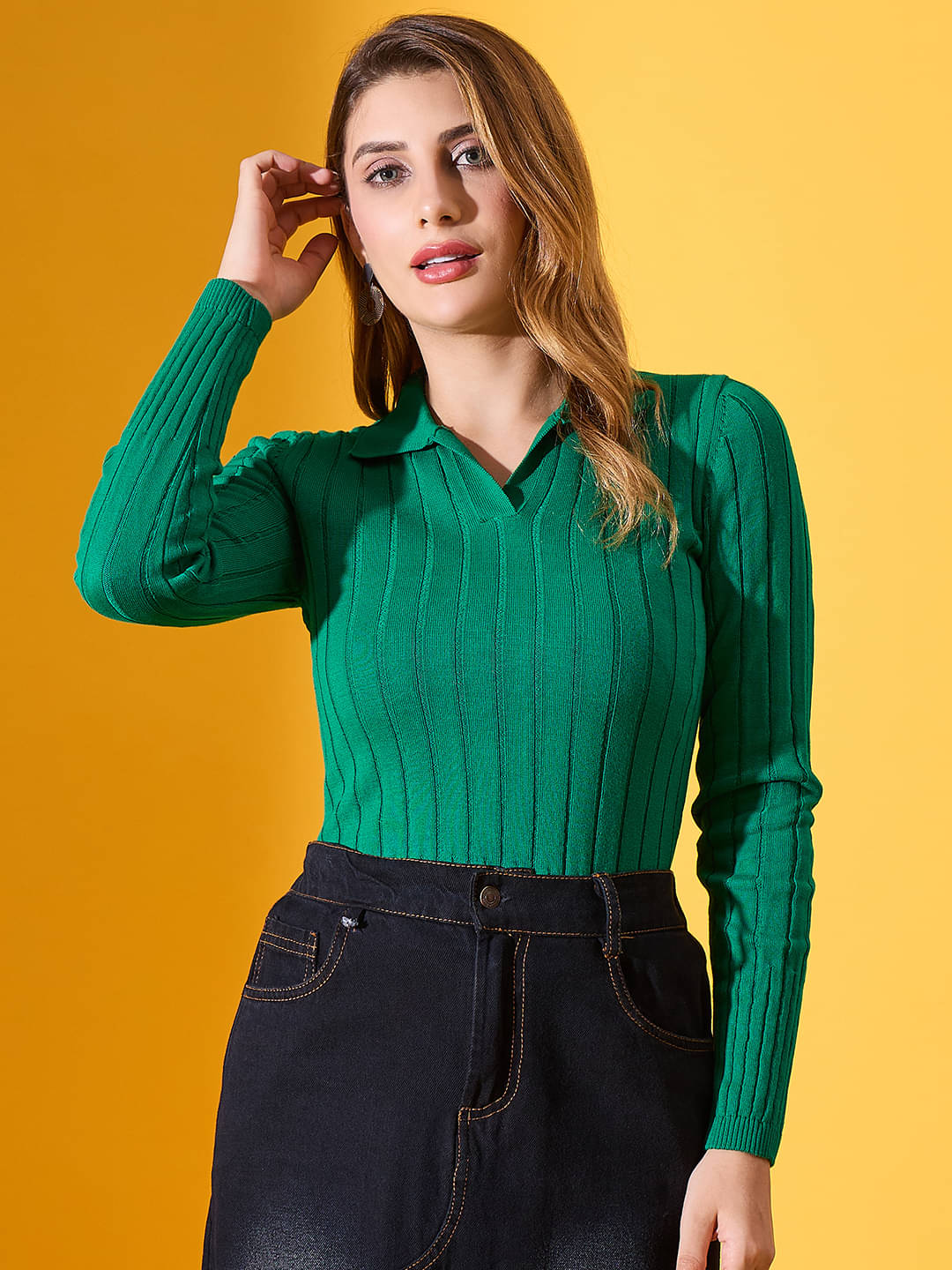 98 Degree North Women Cotton Shirt Collar Pullover ( Green ) 98 Degree North Women Cotton Shirt Collar Pullover ( Green )
