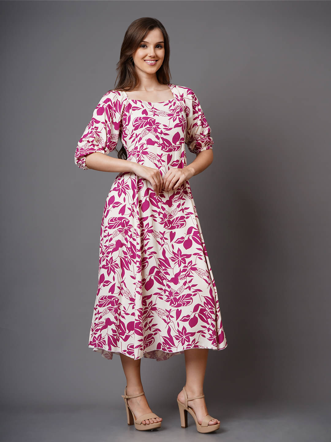 Addyvero Women Viscose Rayon Printed Fit & Flare Dress ( Pink ) Addyvero Women Viscose Rayon Printed Fit & Flare Dress ( Pink )