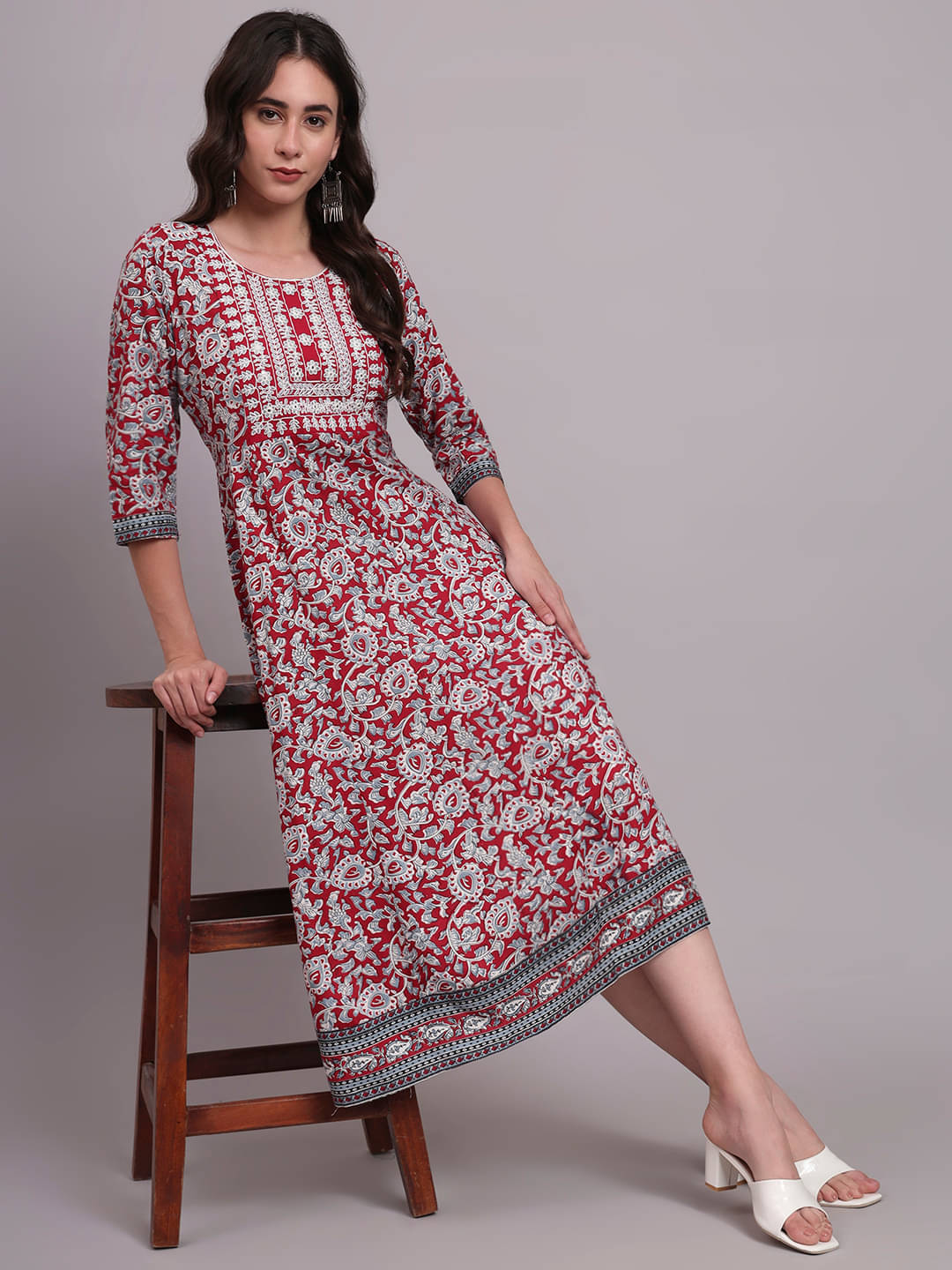 Angkor Women Rayon Printed Anarkali Kurti ( Maroon )     			Angkor Women Rayon Printed Anarkali Kurti ( Maroon )