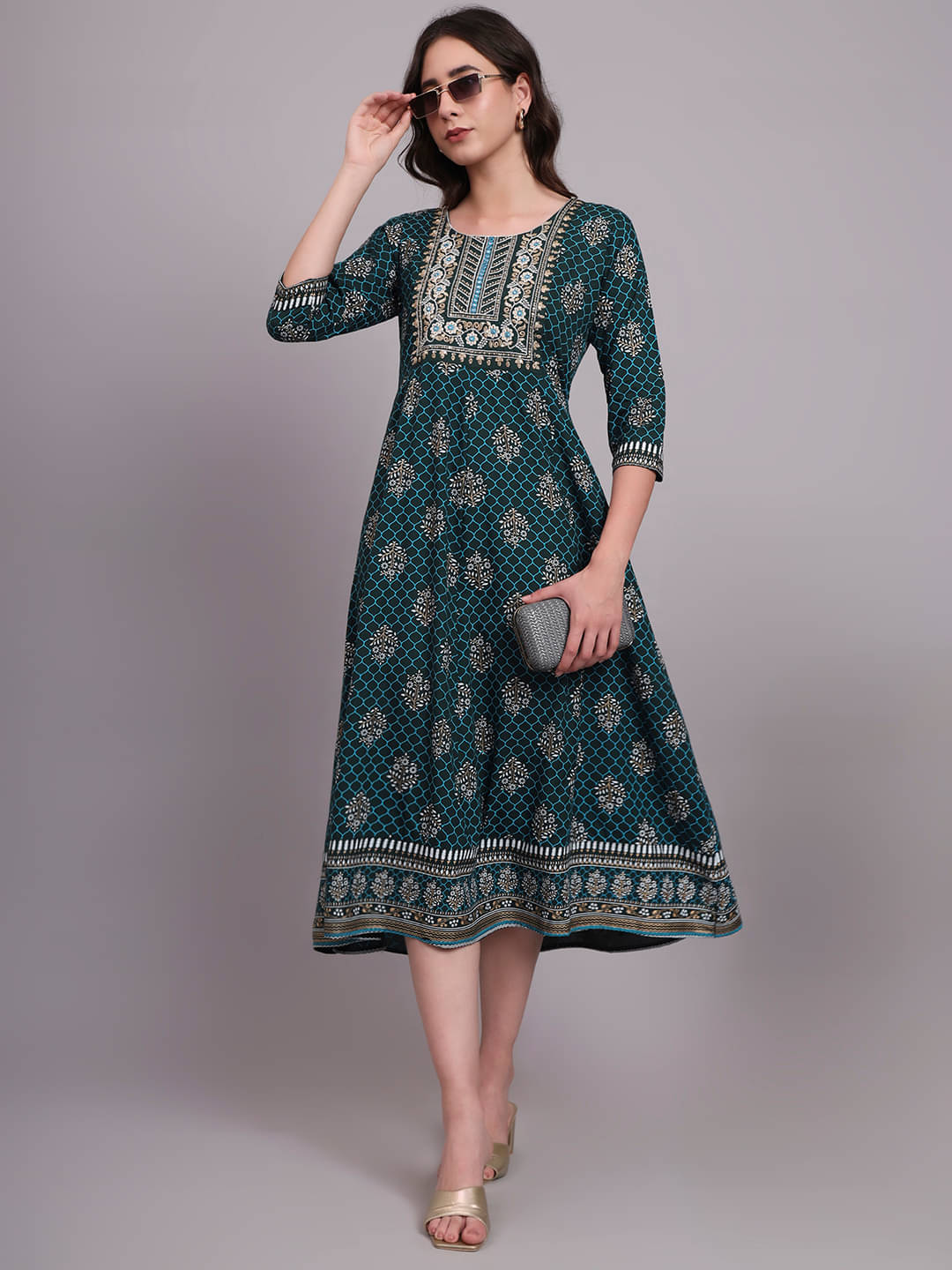     			Angkor Women Rayon Printed Anarkali Kurti ( green )