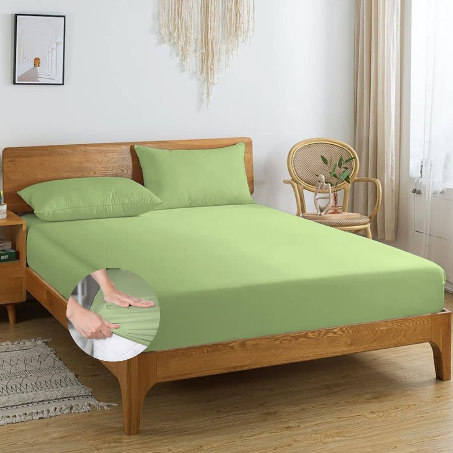 Apala Microfibre 1 King Fitted Bedsheet with 2 Pillow Covers ( 198 cm x 182 cm ) , Green