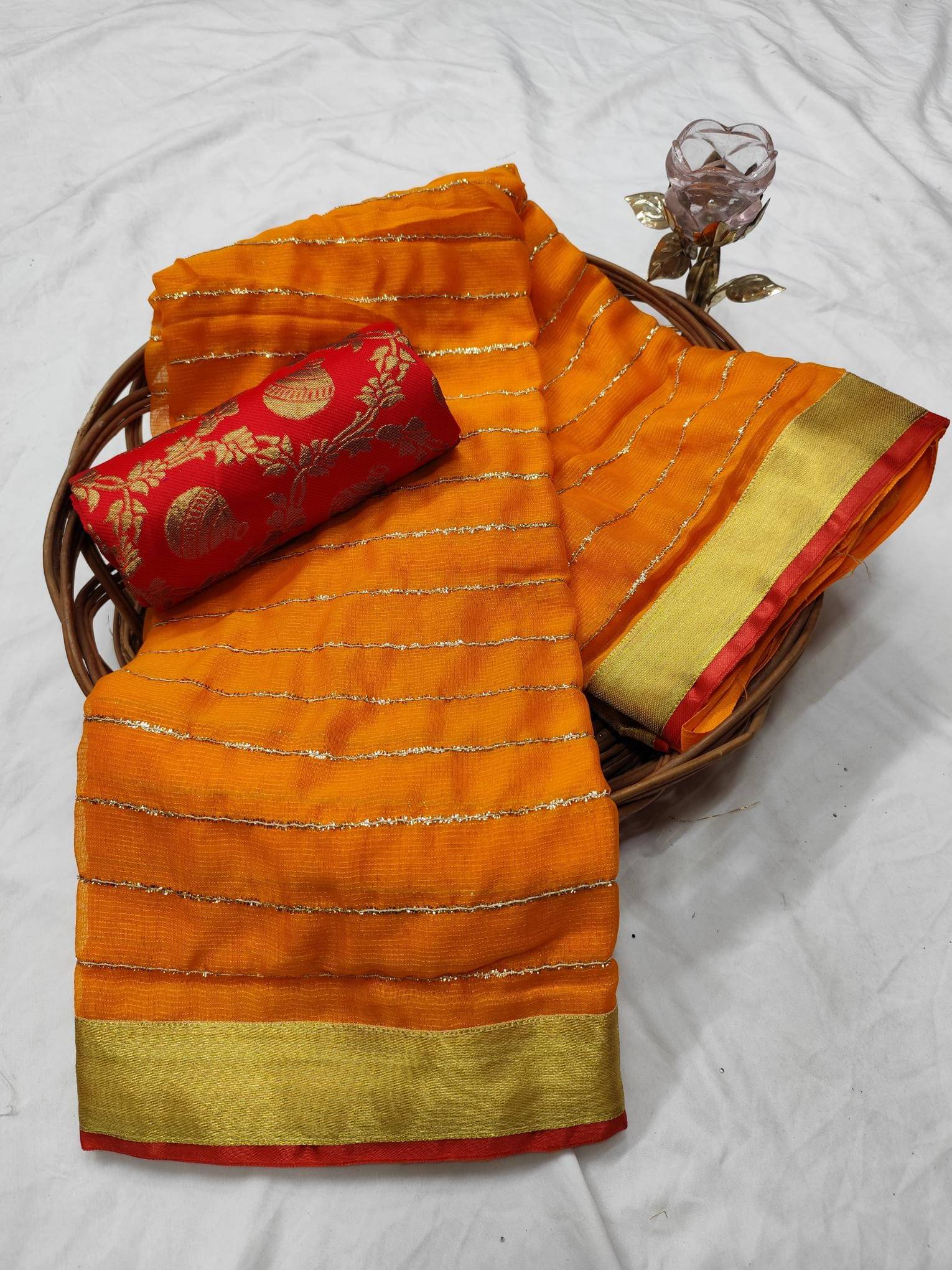     			Avenue Creation Georgette Embroidered Regular Saree With Unstitched Blouse Piece ( Gold )