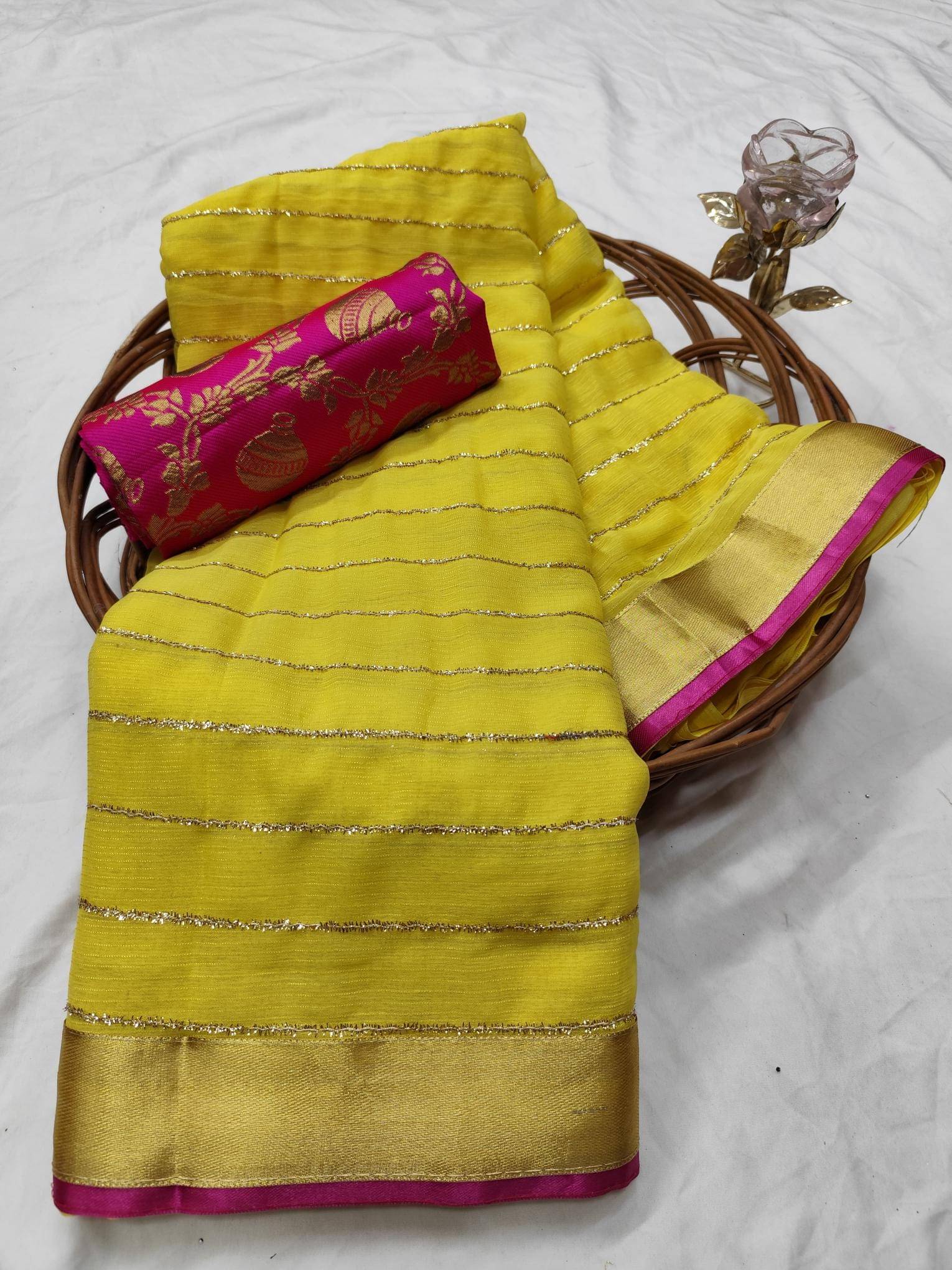 Avenue Creation Georgette Embroidered Regular Saree With Unstitched Blouse Piece ( Yellow ) Avenue Creation Georgette Embroidered Regular Saree With Unstitched Blouse Piece ( Yellow )