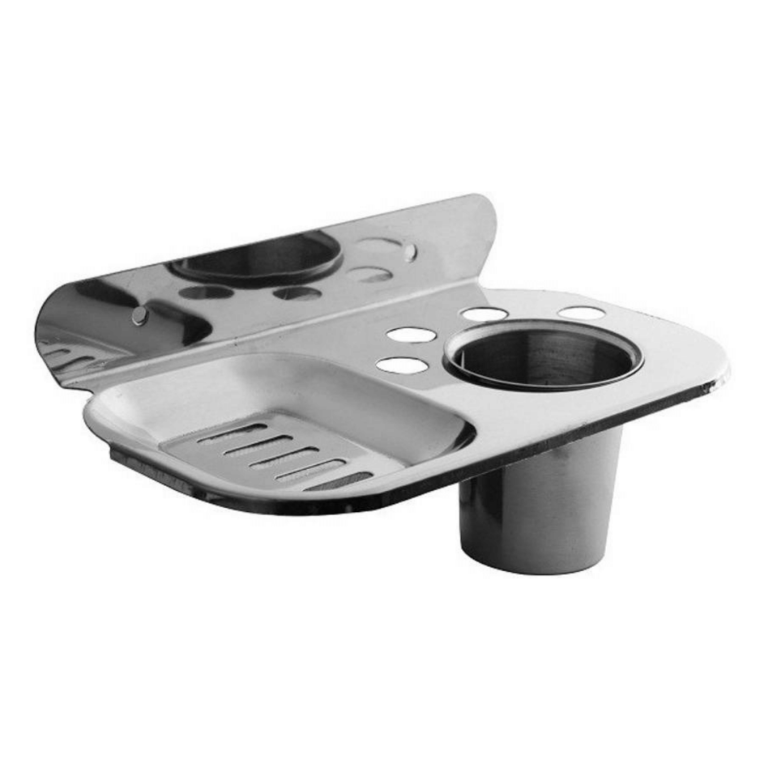     			BATHONIX Stainless Steel 2 in 1 Round Multipurpose Single Soap Dish Tooth Brush Holder Home Bathroom Accessories Bathroom Wall Shelf (Set of 1)
