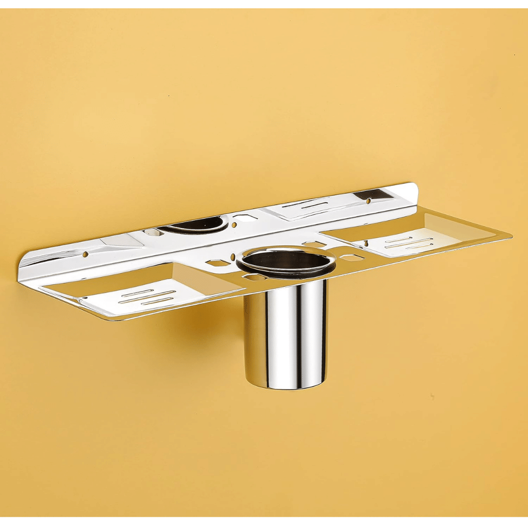 BATHONIX Stainless Steel 4 in 1 Oval Multipurpose Double Soap Dish Tooth Brush Holder Home Bathroom Accessories Bathroom Wall Shelf (Pack of 1)     			BATHONIX Stainless Steel 4 in 1 Oval Multipurpose Double Soap Dish Tooth Brush Holder Home Bathroom Accessories Bathroom Wall Shelf (Pack of 1)