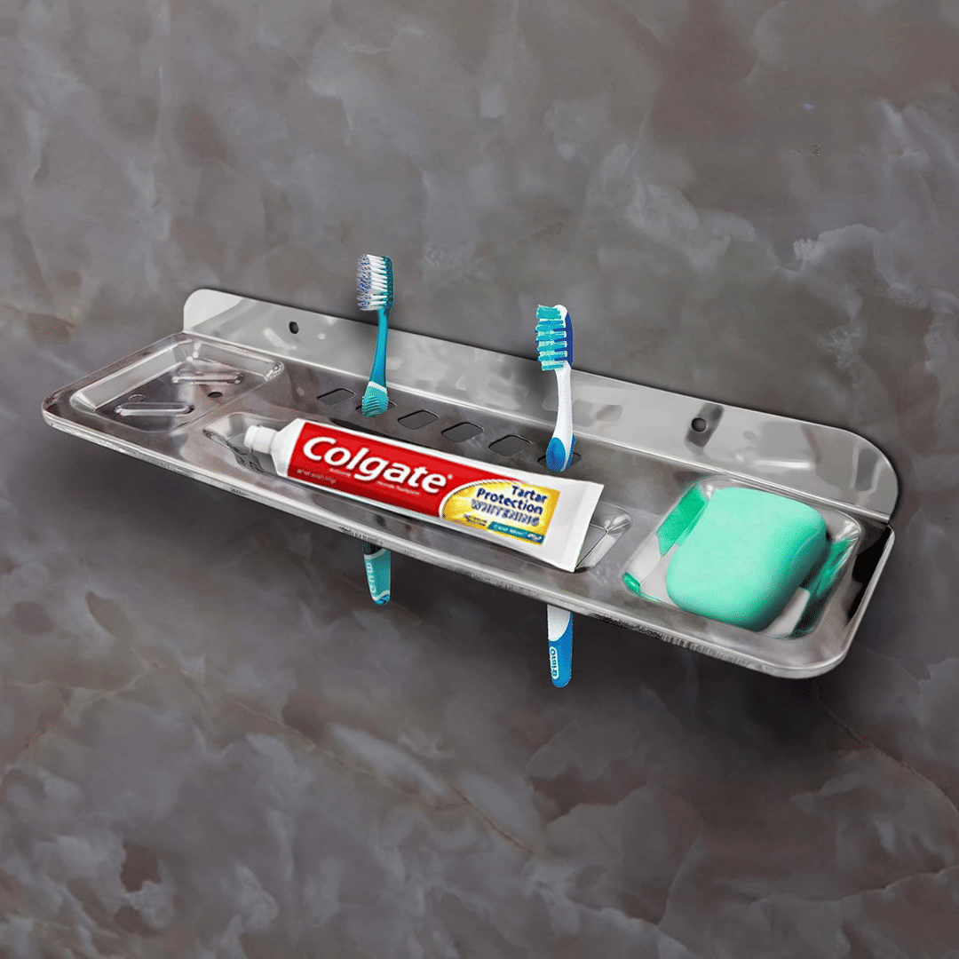 BATHONIX Stainless Steel No. 11 Oval Multipurpose Double Soap Dish Tooth Brush Holder Home Bathroom Accessories Bathroom Wall Shelf (Set of 1)     			BATHONIX Stainless Steel No. 11 Oval Multipurpose Double Soap Dish Tooth Brush Holder Home Bathroom Accessories Bathroom Wall Shelf (Set of 1)