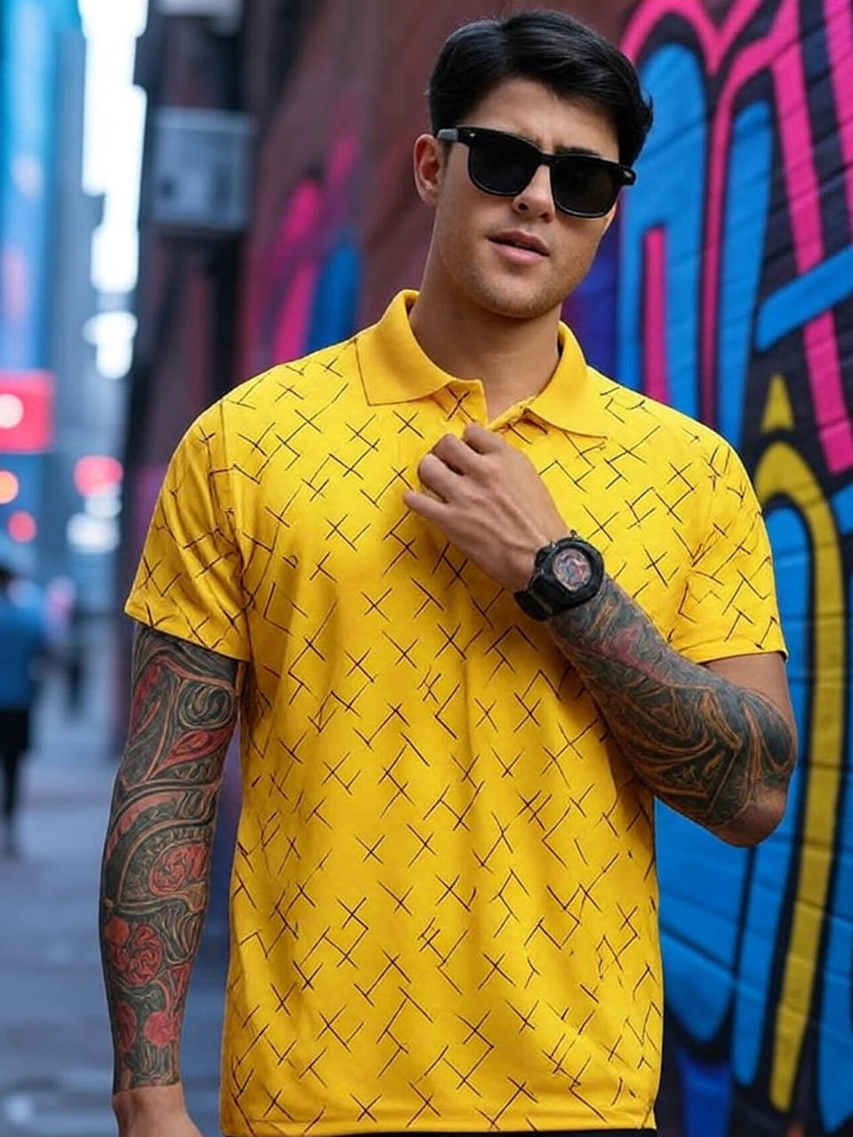     			BLISS BOYS Men Cotton Blend Regular Fit Printed Polo T Shirt ( Yellow )
