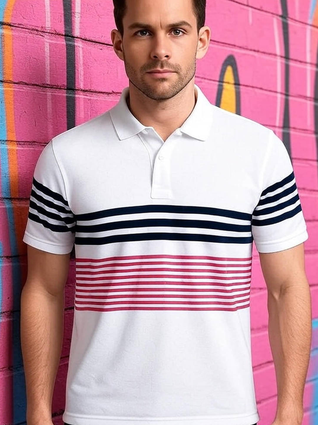 BLISS BOYS Men Cotton Blend Regular Fit Striped Polo T Shirt ( White ) BLISS BOYS Men Cotton Blend Regular Fit Striped Polo T Shirt ( White )