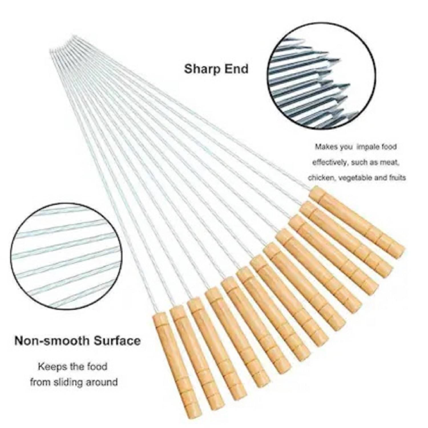 Barbecue Sticks Skewers with Wooden Handle Very Thick and Strong Rods Stainless Steelfor BBQ Tandoor/Tikka/Kabab, Stainless Steel Stick with Wooden Handle - Pack of 12 Barbecue Sticks Skewers with Wooden Handle Very Thick and Strong Rods Stainless Steelfor BBQ Tandoor/Tikka/Kabab, Stainless Steel Stick with Wooden Handle - Pack of 12