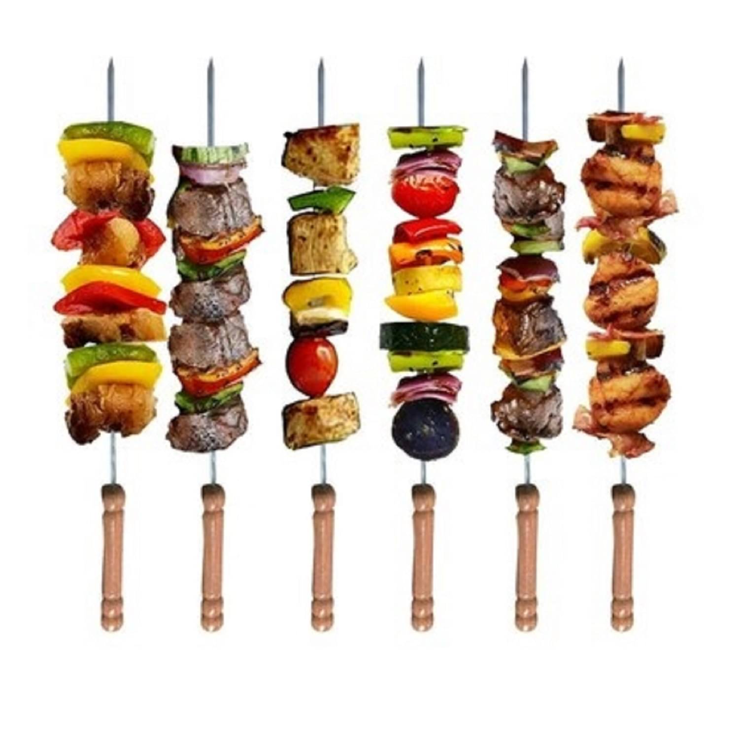     			Barbecue Sticks Skewers with Wooden Handle Very Thick and Strong Rods Stainless Steelfor BBQ Tandoor/Tikka/Kabab, Stainless Steel Stick with Wooden Handle - Pack of 12