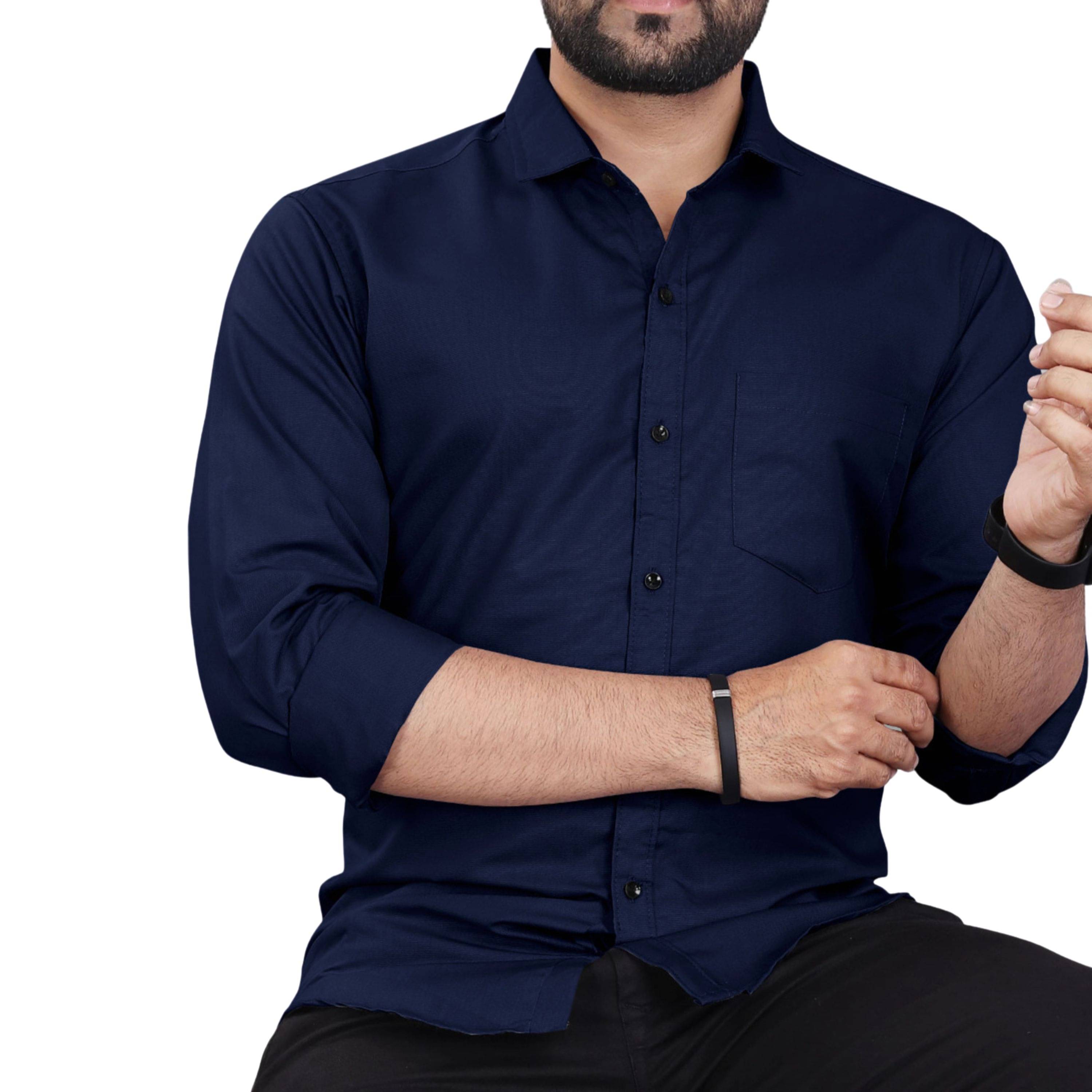 CLOSWIF Cotton Blend Regular Fit Solids Full Sleeves Men's Casual Shirt - Dark Blue ( Pack of 1 ) CLOSWIF Cotton Blend Regular Fit Solids Full Sleeves Men's Casual Shirt - Dark Blue ( Pack of 1 )
