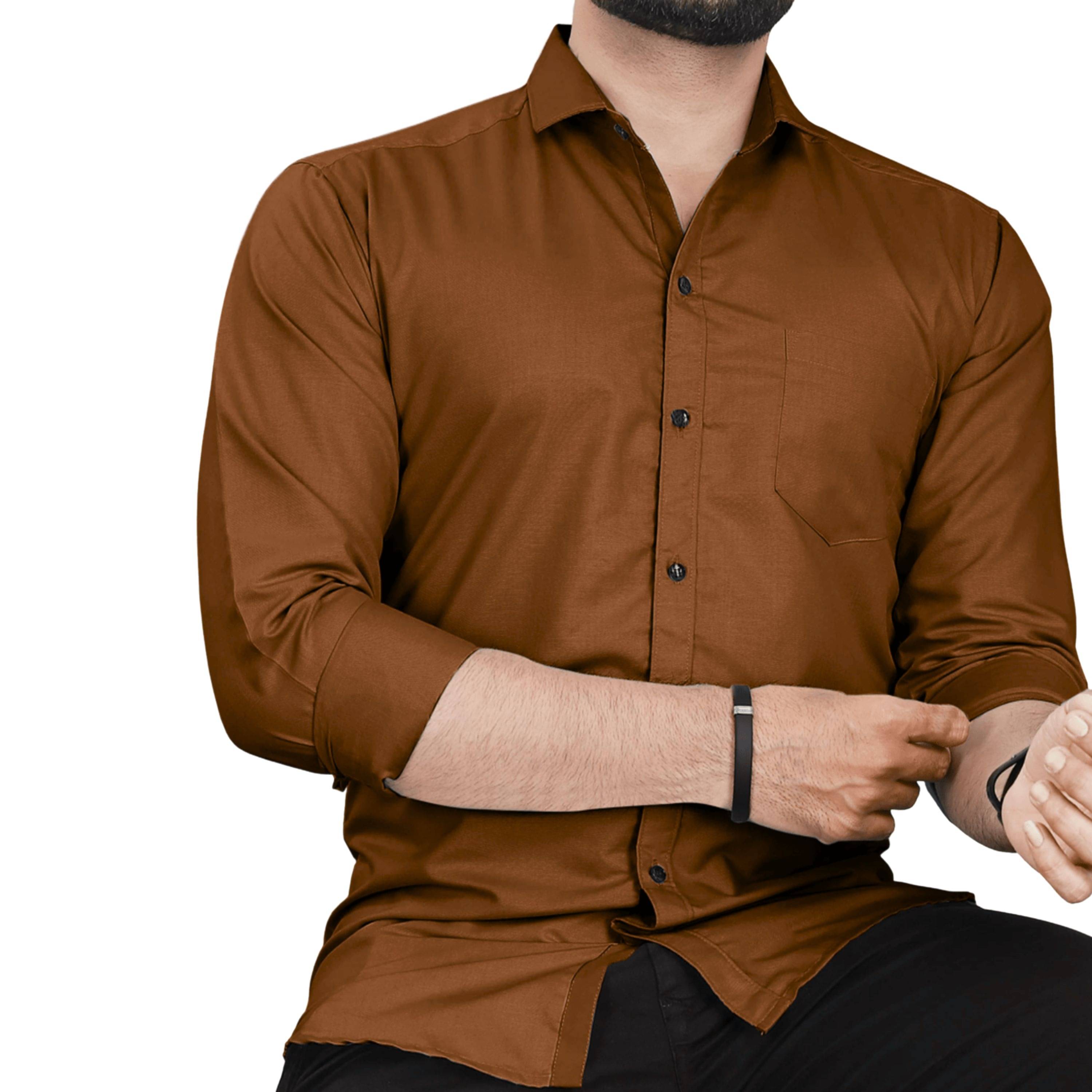 CLOSWIF Cotton Blend Regular Fit Solids Full Sleeves Men's Casual Shirt - Brown ( Pack of 1 ) CLOSWIF Cotton Blend Regular Fit Solids Full Sleeves Men's Casual Shirt - Brown ( Pack of 1 )