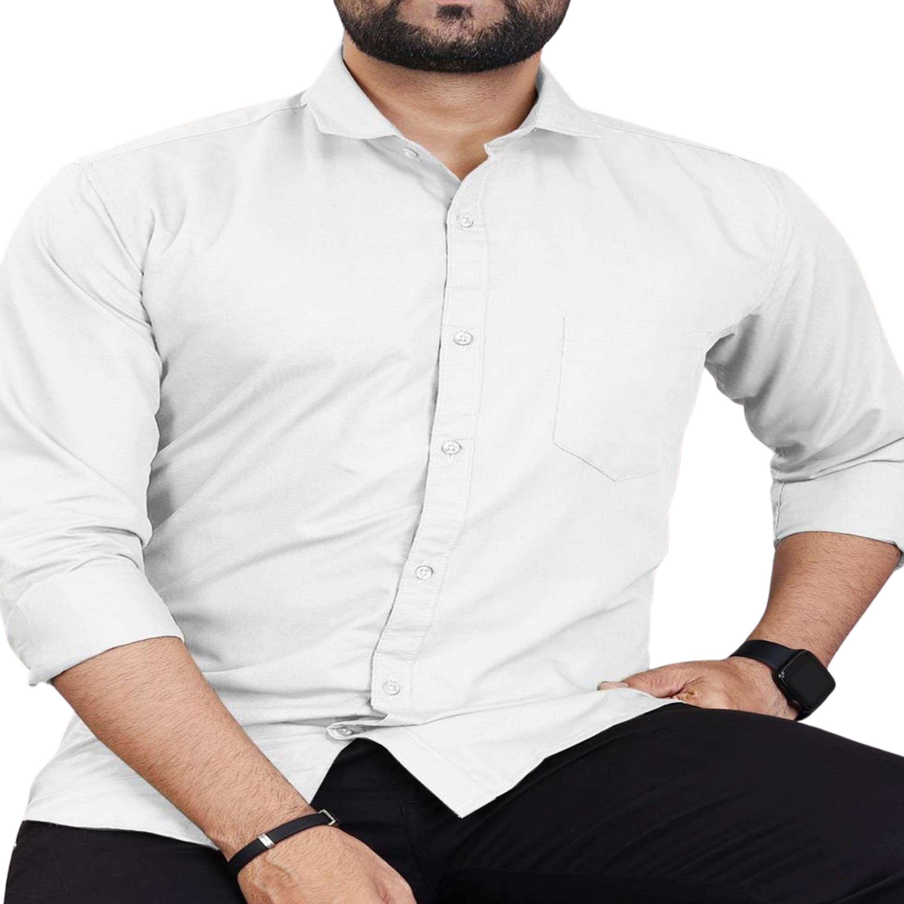 CLOSWIF Cotton Blend Regular Fit Solids Full Sleeves Men's Casual Shirt - White ( Pack of 1 ) CLOSWIF Cotton Blend Regular Fit Solids Full Sleeves Men's Casual Shirt - White ( Pack of 1 )