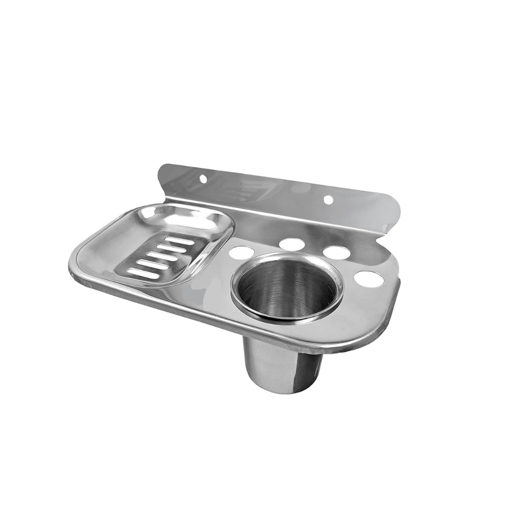     			COSVIT Stainless Steel 2-in-1 Round Multipurpose Single Soap Dish Tooth Brush Holder Home Bathroom Accessories Bathroom Wall Shelf (Set of 1)