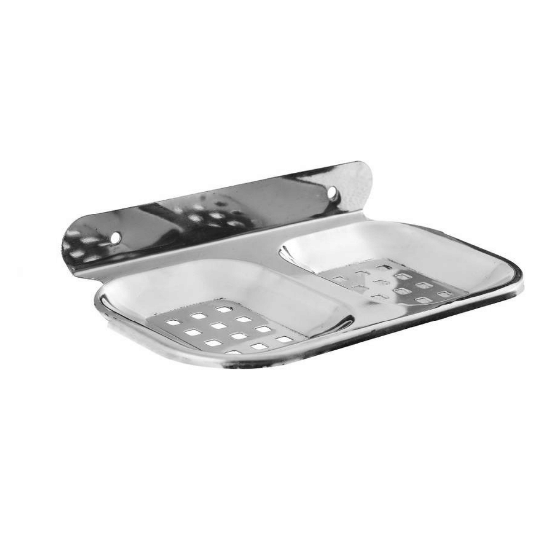 COSVIT Stainless Steel Round Double Soap Dish/Soap Holder for Bathroom/Bathroom Soap Stand Wall Mount in Chrome Finish for Wash Area/Kitchen & Bathroom Fittings (Set of 1)