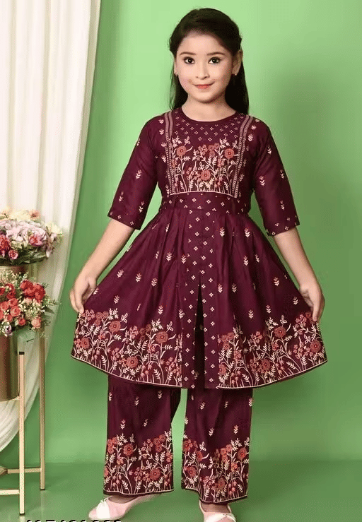     			DS DRESSES Girls Cotton Kurti with Pants ( Pack of 1 , Purple )