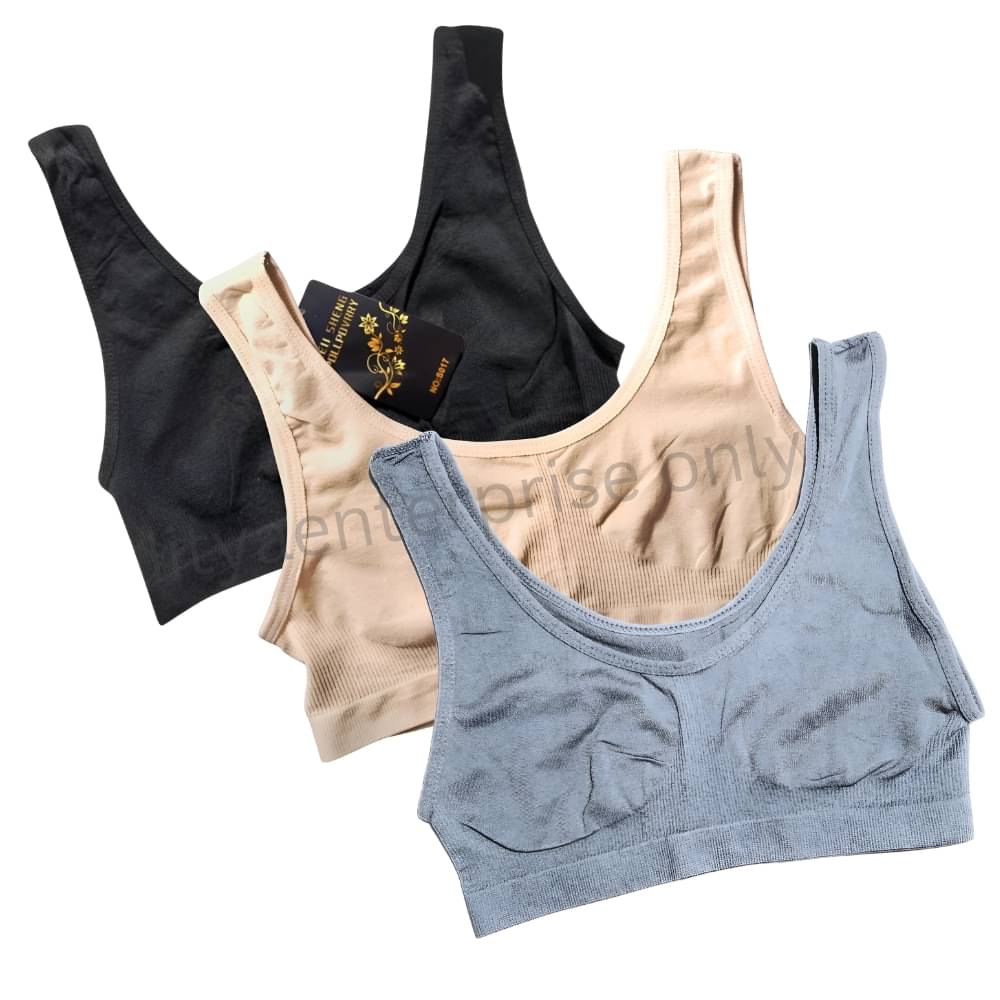 Ditya Pack of 3 Lycra Non Padded Sports Bra For Women ( Black,Beige,Grey ) Ditya Pack of 3 Lycra Non Padded Sports Bra For Women ( Black,Beige,Grey )