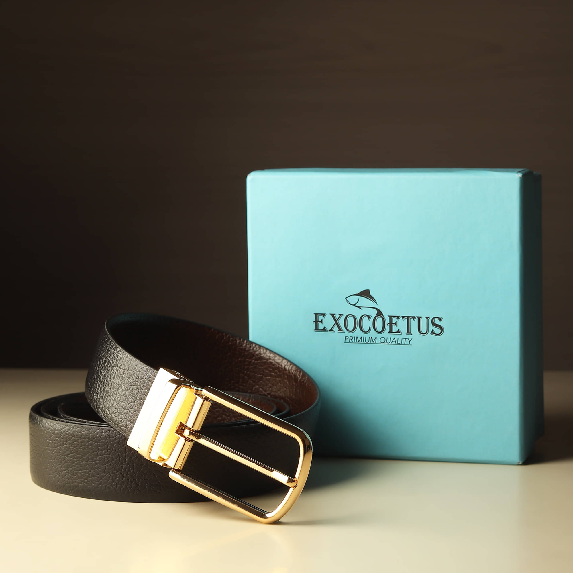 EXOCOETUS - Black 100% Leather Men's Reversible Belt ( Pack of 1 ) EXOCOETUS - Black 100% Leather Men's Reversible Belt ( Pack of 1 )