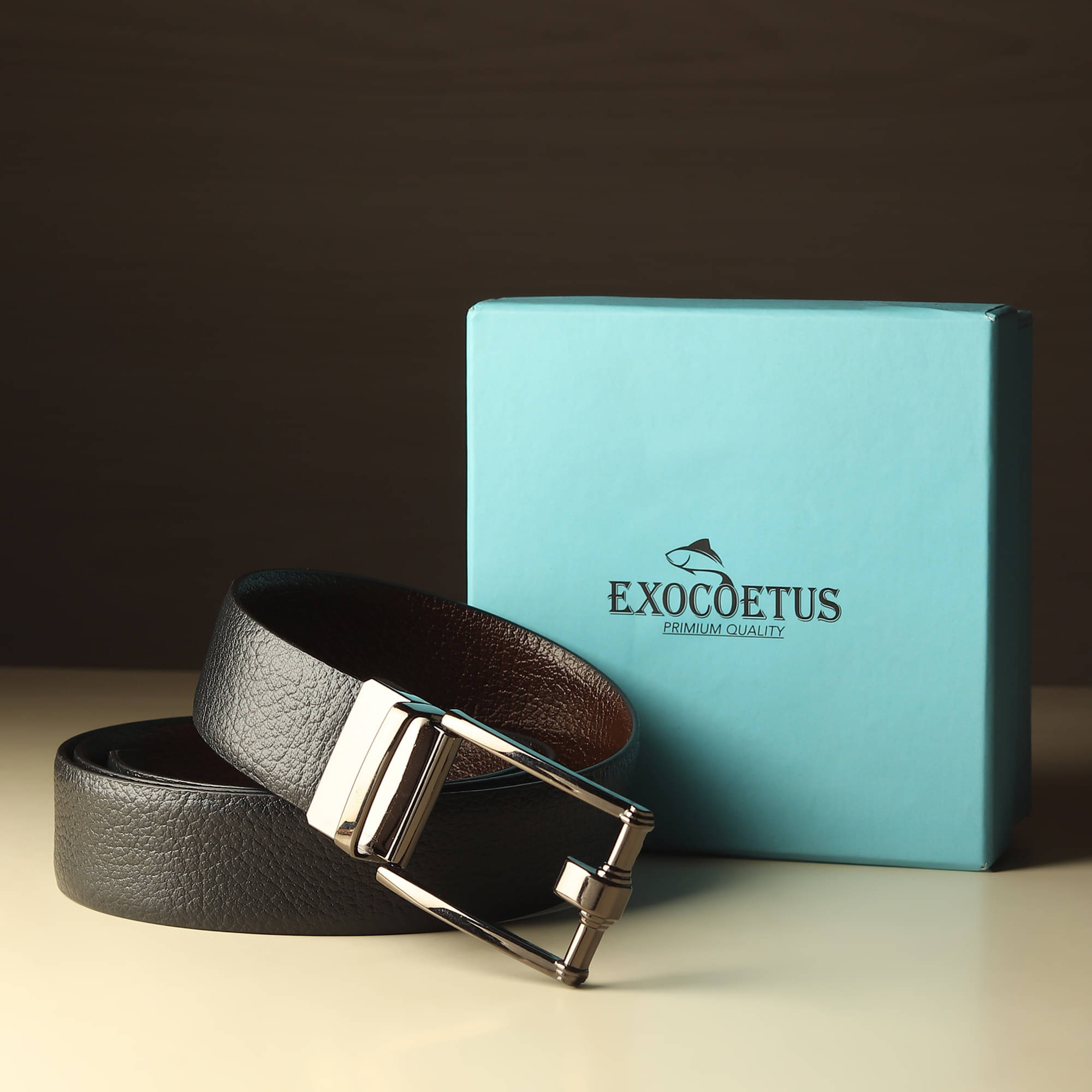 EXOCOETUS - Black 100% Leather Men's Reversible Belt ( Pack of 1 ) EXOCOETUS - Black 100% Leather Men's Reversible Belt ( Pack of 1 )