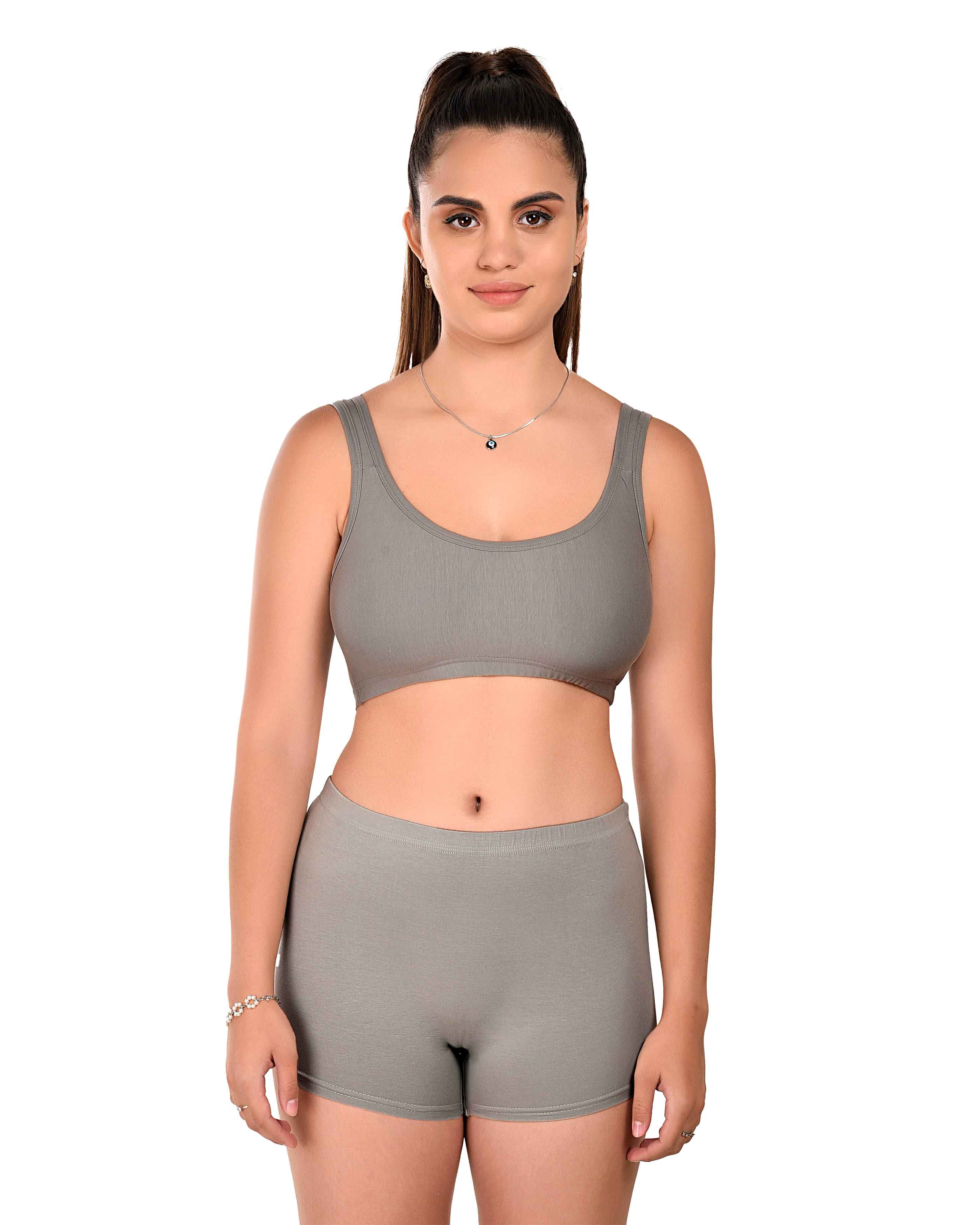     			Elina Cotton Lycra Non Padded Bra & Panty Set ( Dark Grey , Pack of 1 )