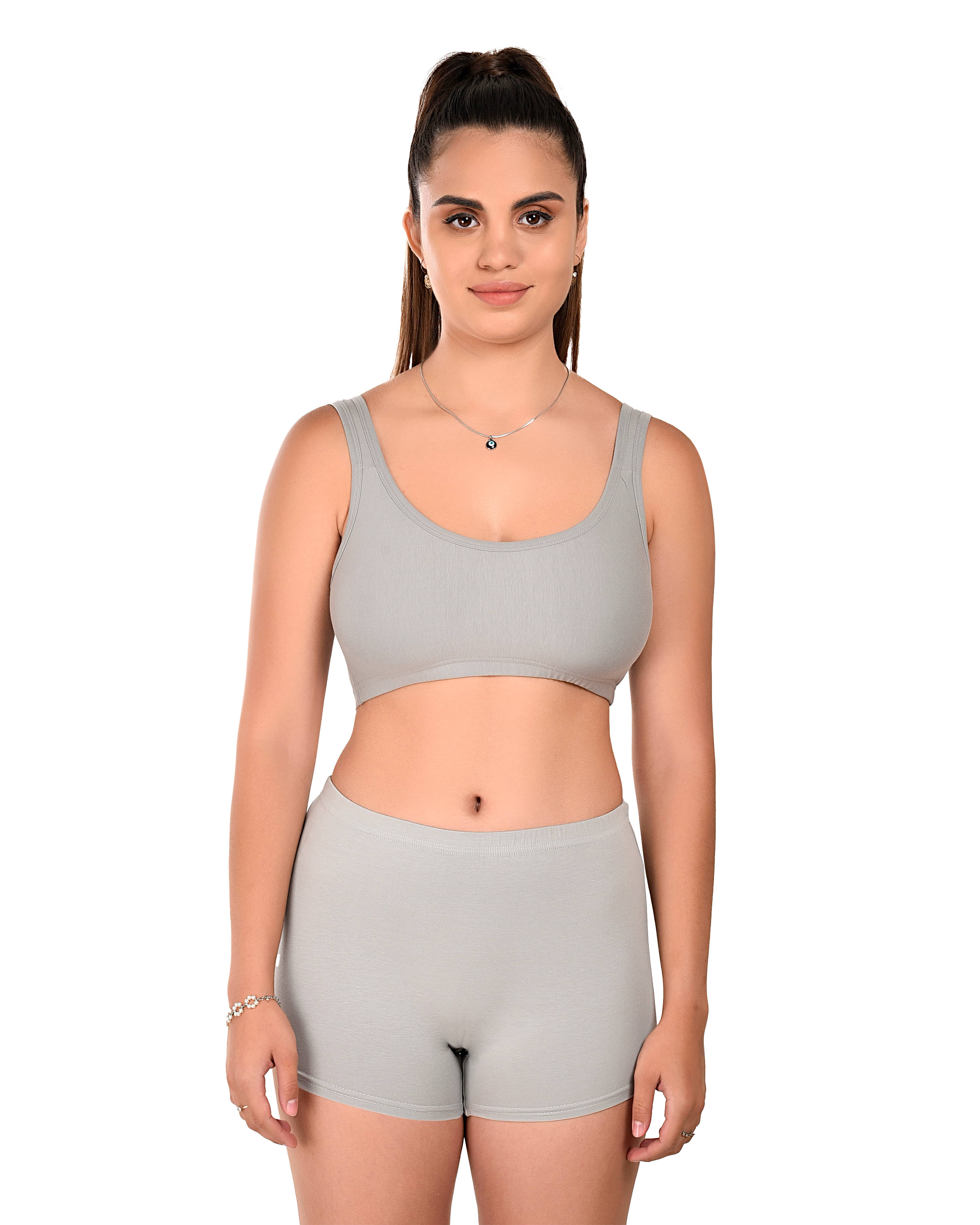     			Elina Cotton Lycra Non Padded Bra & Panty Set ( Light Grey , Pack of 1 )
