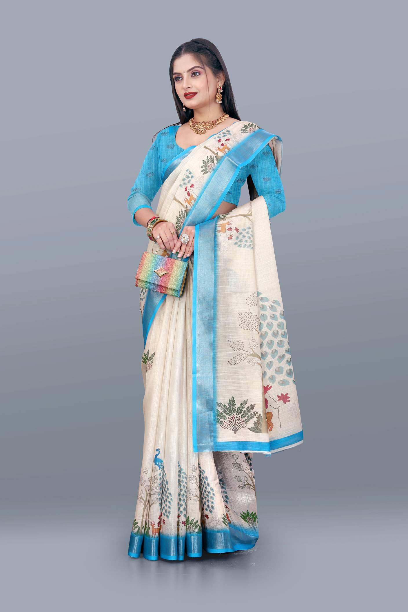 Ethnic Trendz Cotton Printed Regular Saree With Unstitched Blouse Piece ( Cream ) Ethnic Trendz Cotton Printed Regular Saree With Unstitched Blouse Piece ( Cream )