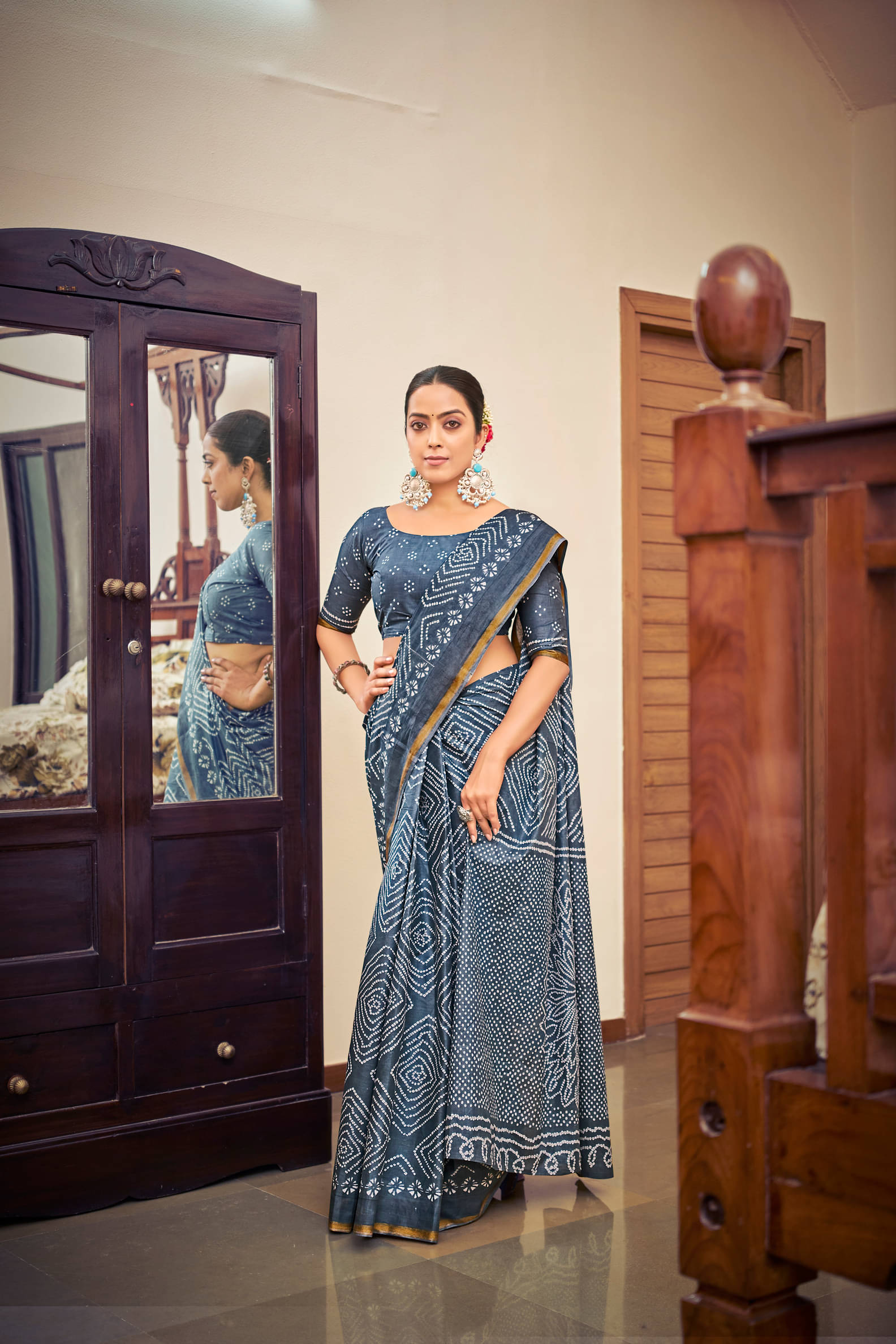     			Granth Enterprise Cotton Printed Regular Saree With Unstitched Blouse Piece ( Sky Blue )