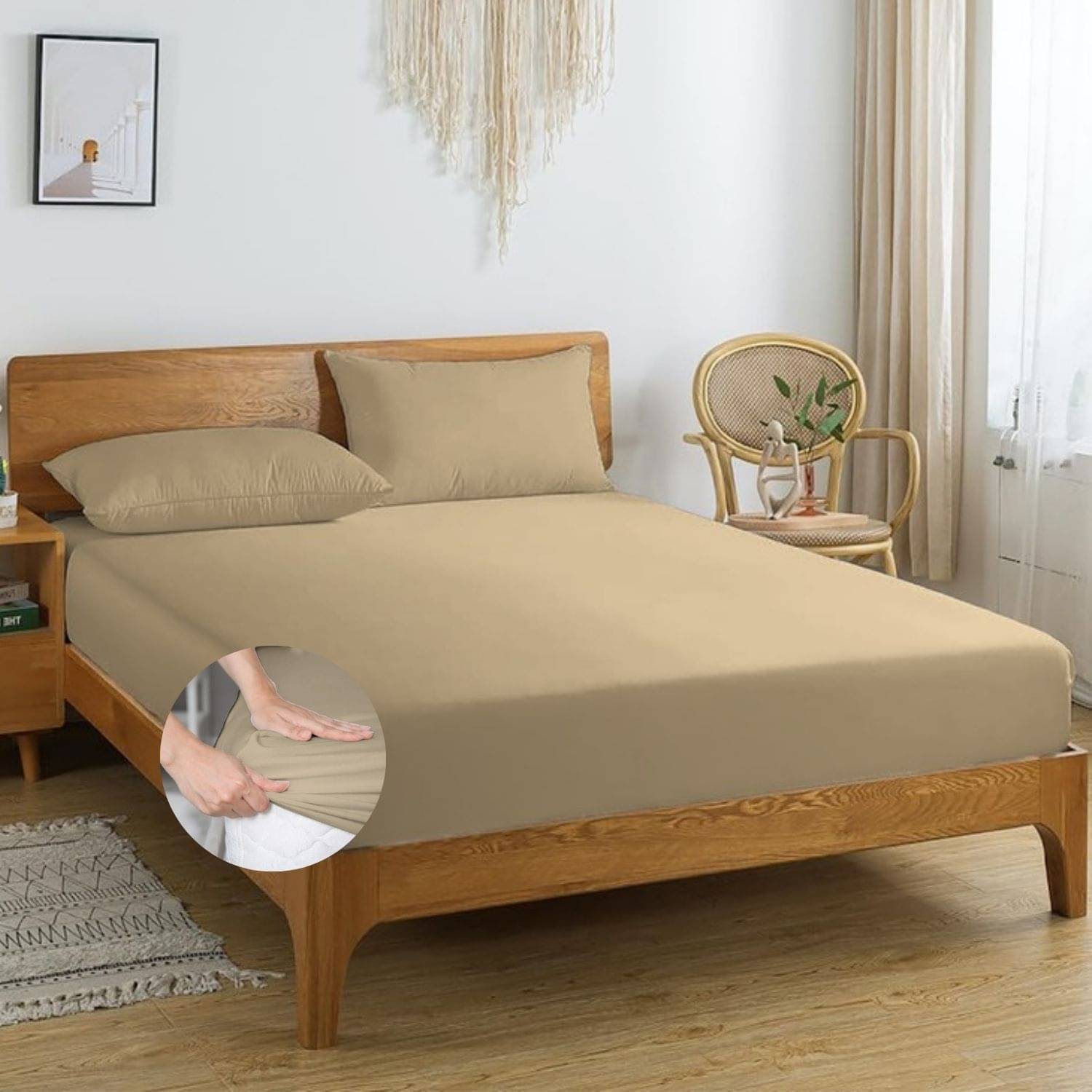 HIDECOR Microfibre Solid Fitted 1 Bedsheet with 2 Pillow Covers ( King Size ) - Beige HIDECOR Microfibre Solid Fitted 1 Bedsheet with 2 Pillow Covers ( King Size ) - Beige