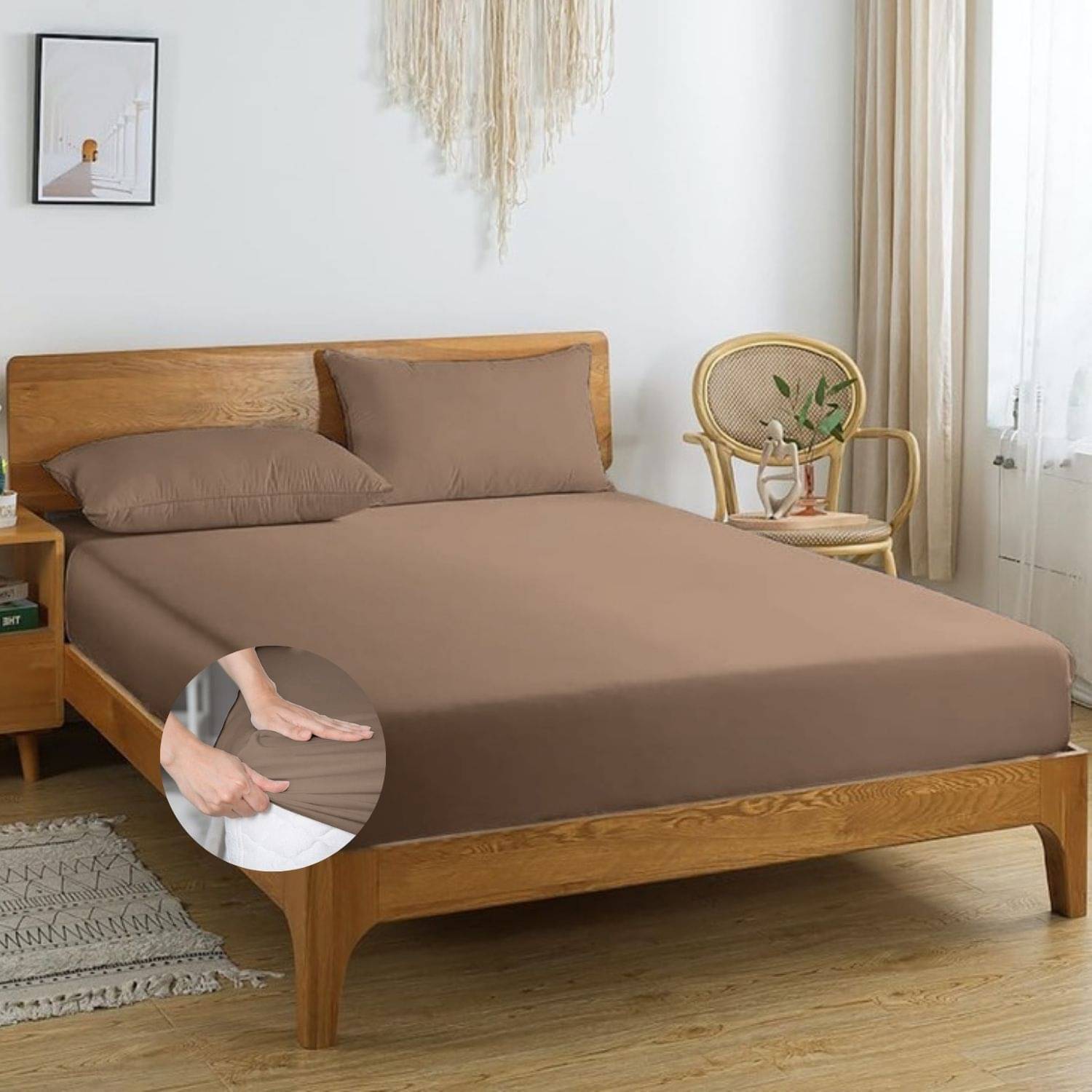     			HIDECOR Microfibre Solid Fitted 1 Bedsheet with 2 Pillow Covers ( King Size ) - Brown