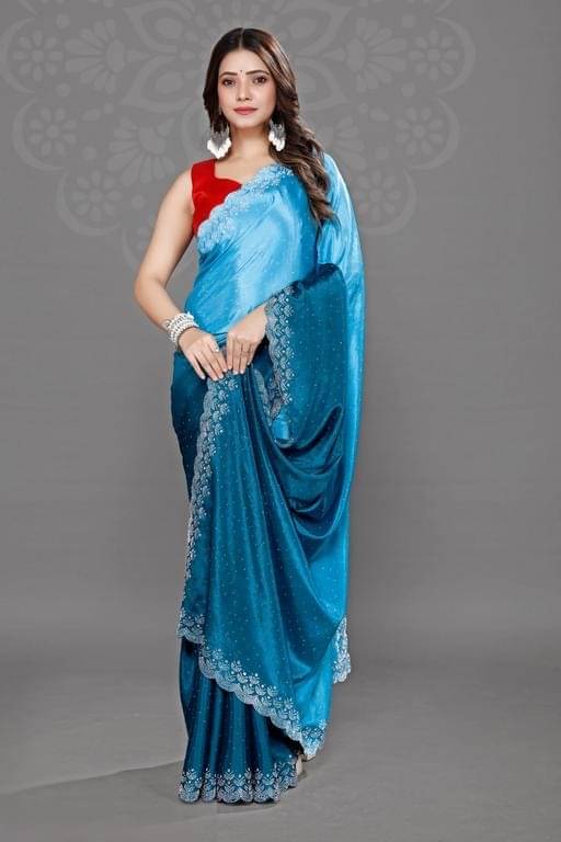     			Honey Creation Art Silk Printed Regular Saree With Unstitched Blouse Piece ( Sky Blue )