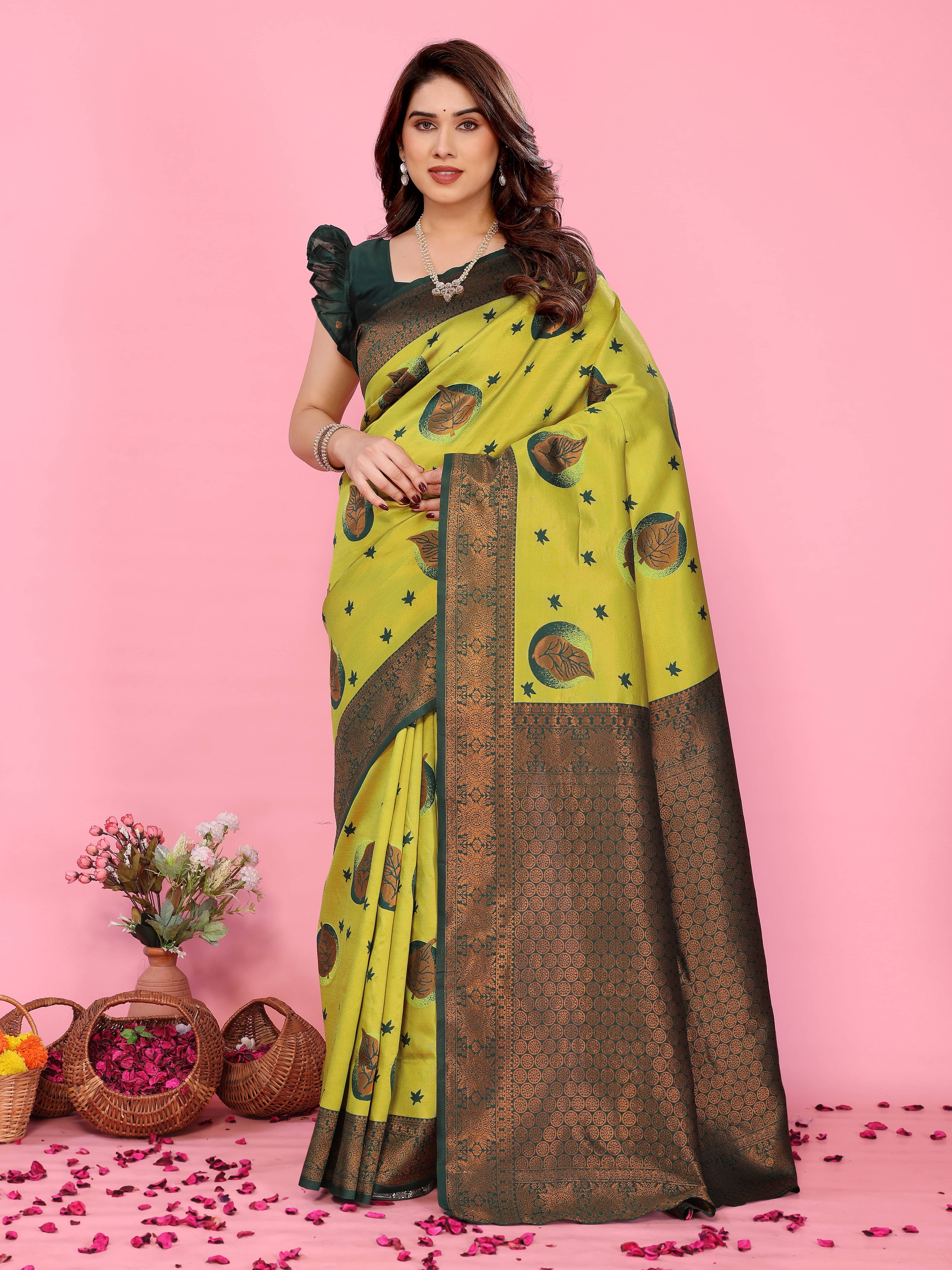 INDIAN SILKS Cotton Woven Banarasi saree With Unstitched Blouse Piece ( Sea Green ) INDIAN SILKS Cotton Woven Banarasi saree With Unstitched Blouse Piece ( Sea Green )